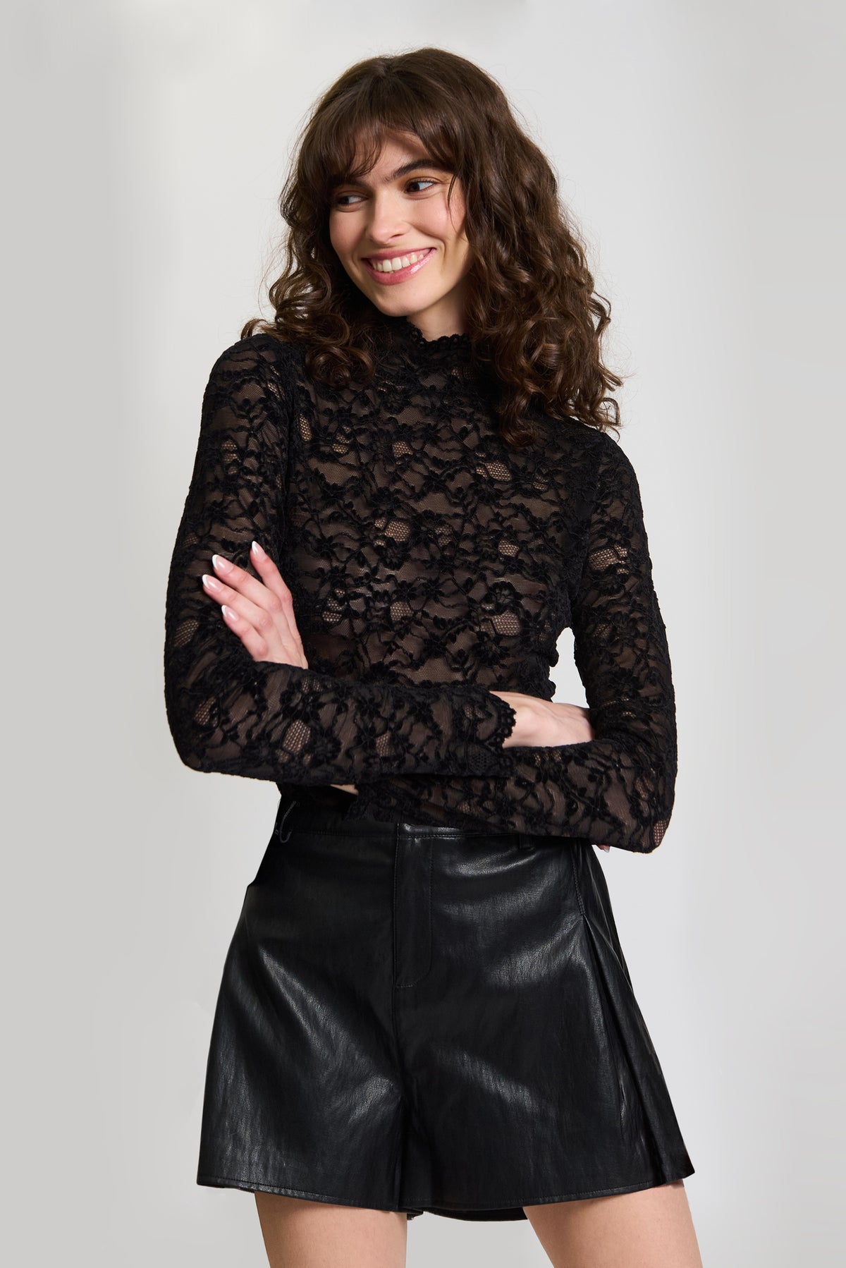 Dakota Long Sleeve Stretch Lace Tneck