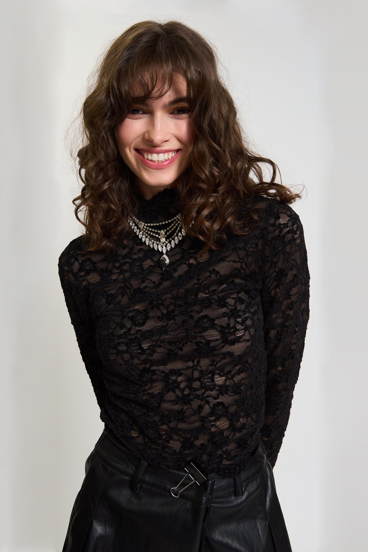 Dakota Long Sleeve Stretch Lace Tneck