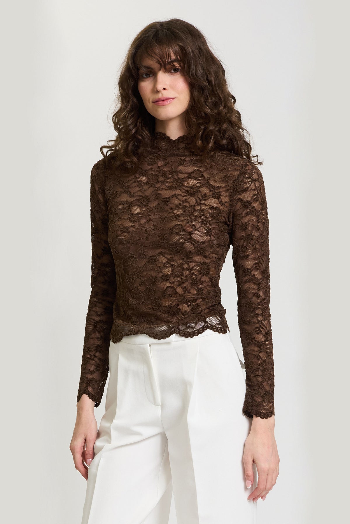 Dakota Long Sleeve Stretch Lace Tneck