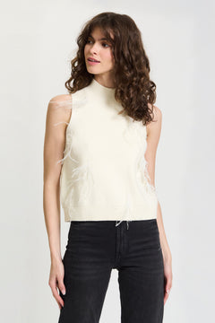 Blair Marabou Cluster Sleeveless Mock