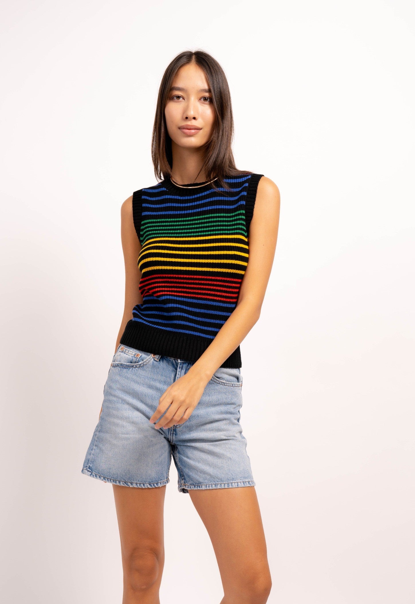 Rainbow Thin Stripe Black Tank Shell