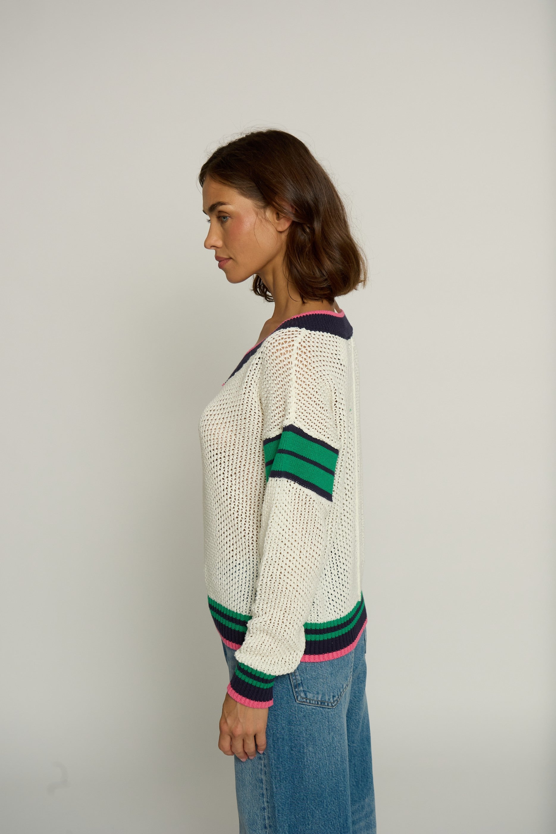 Varsity Stripe Mesh Sweater