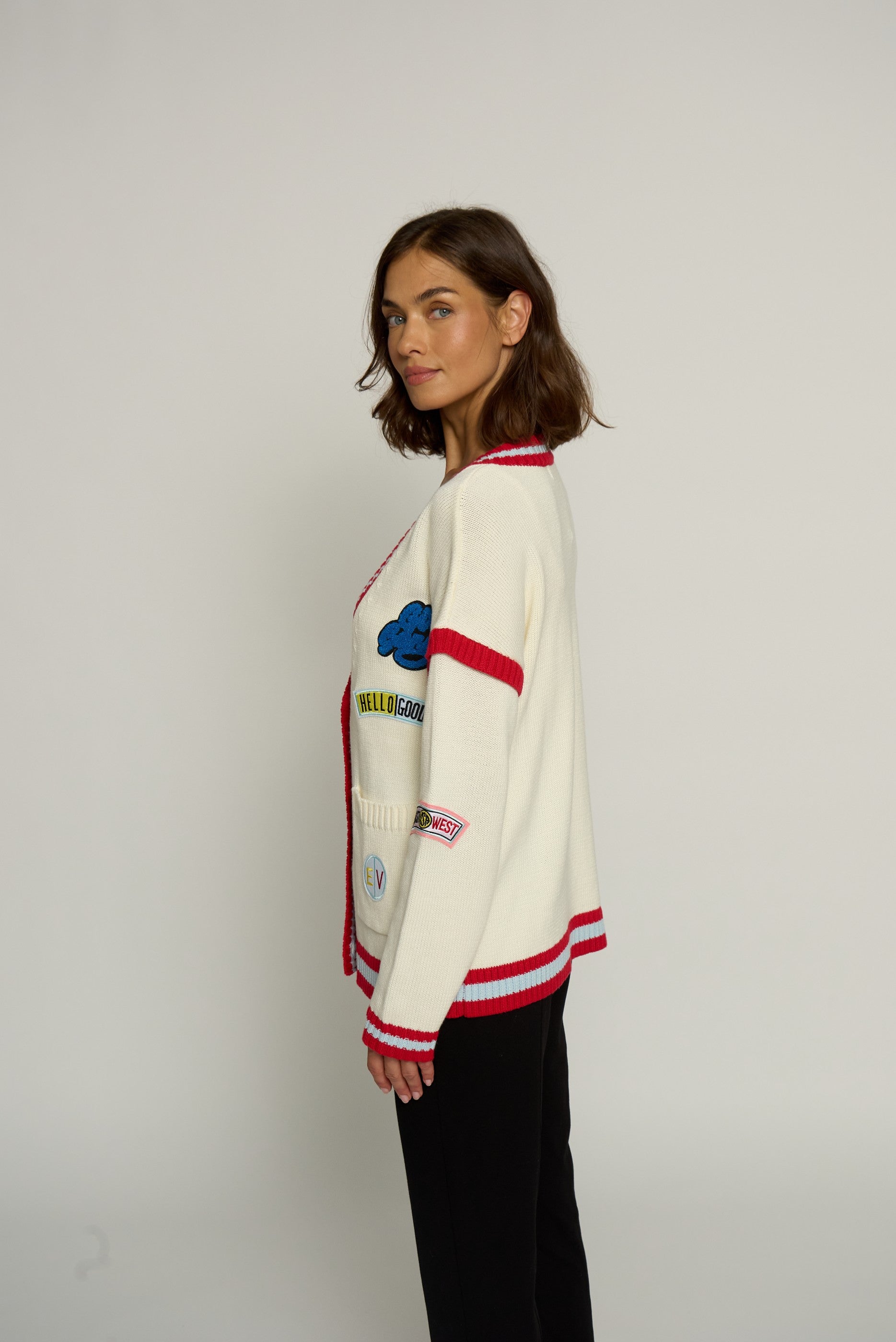 Varsity Patchv Neck Cardigan