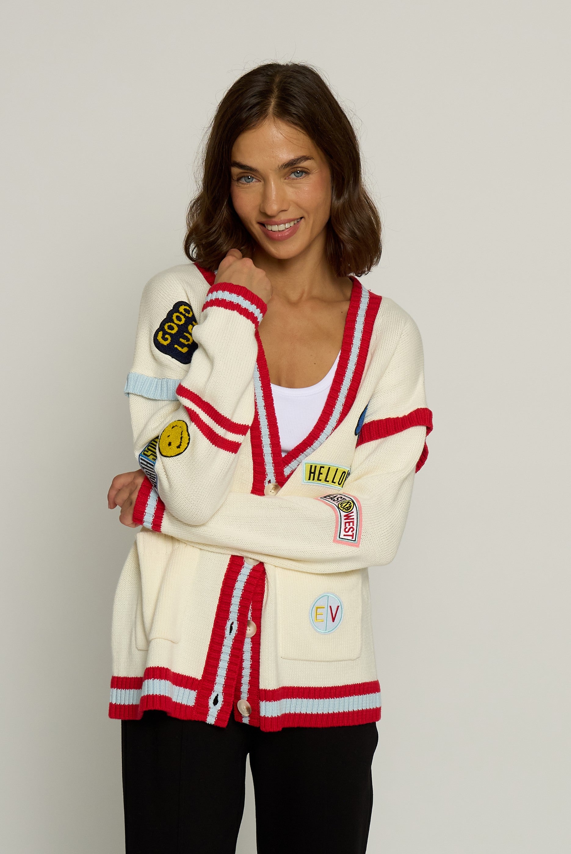 Varsity Patchv Neck Cardigan