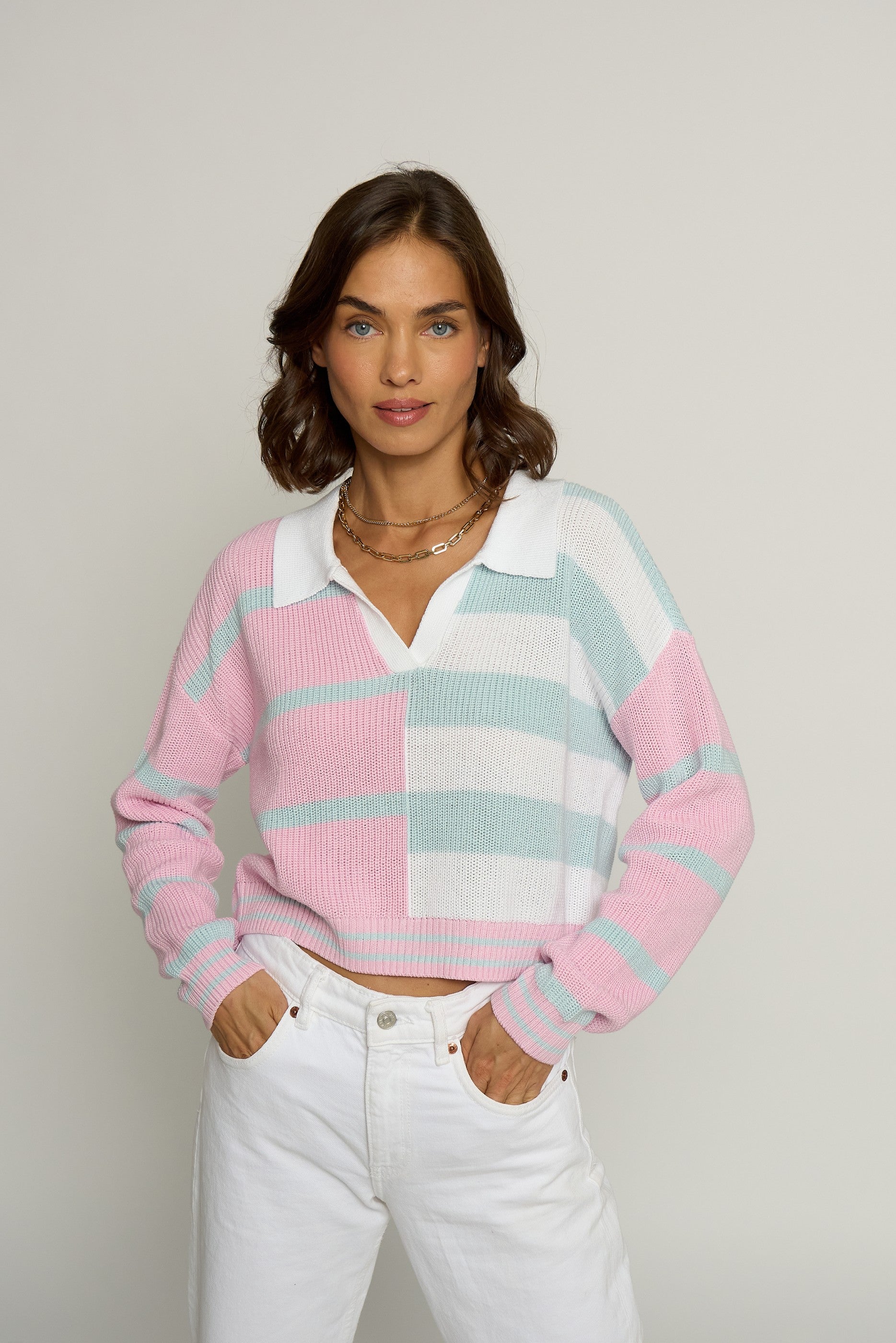 Colorblock Cropped Stripe Polo