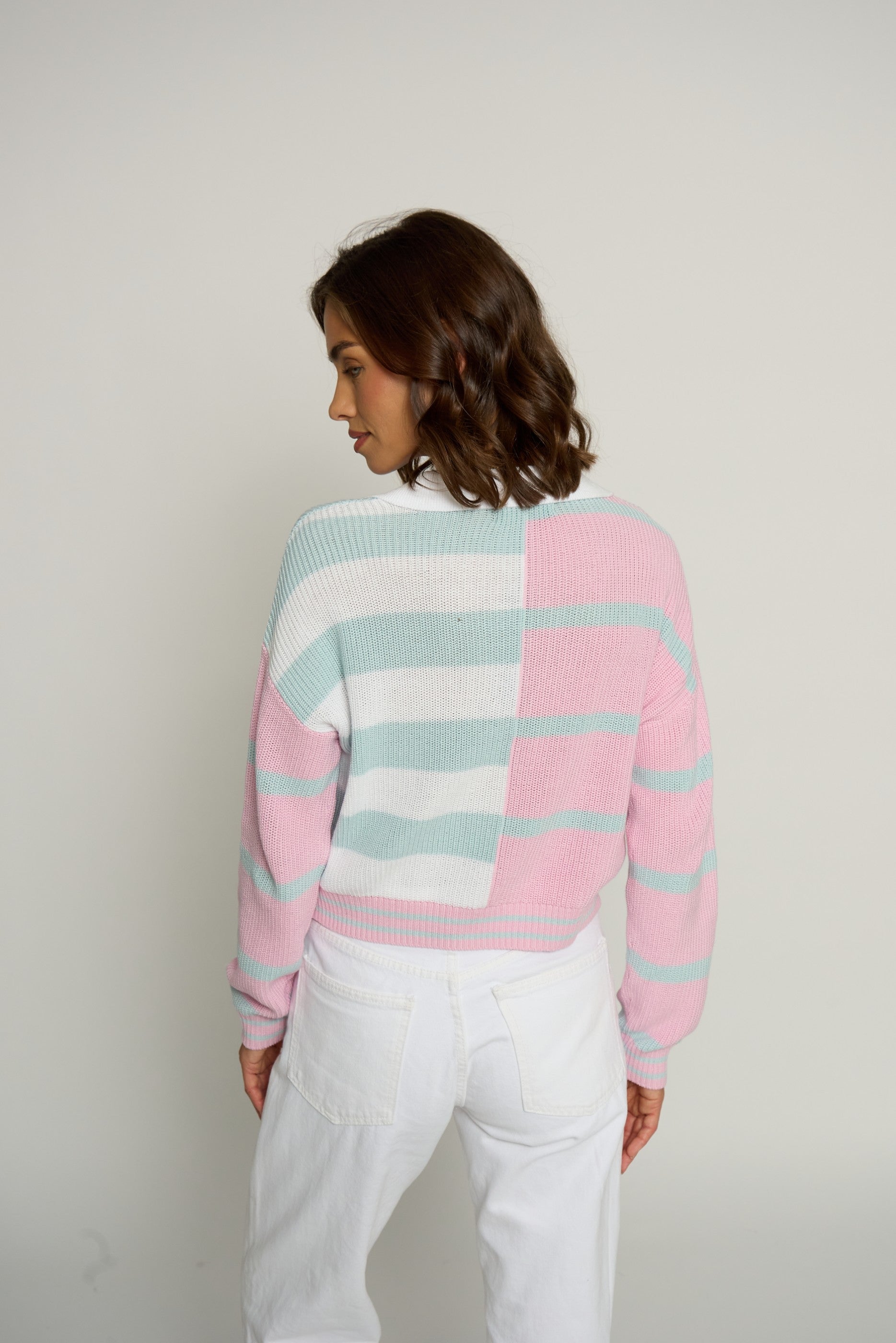 Colorblock Cropped Stripe Polo