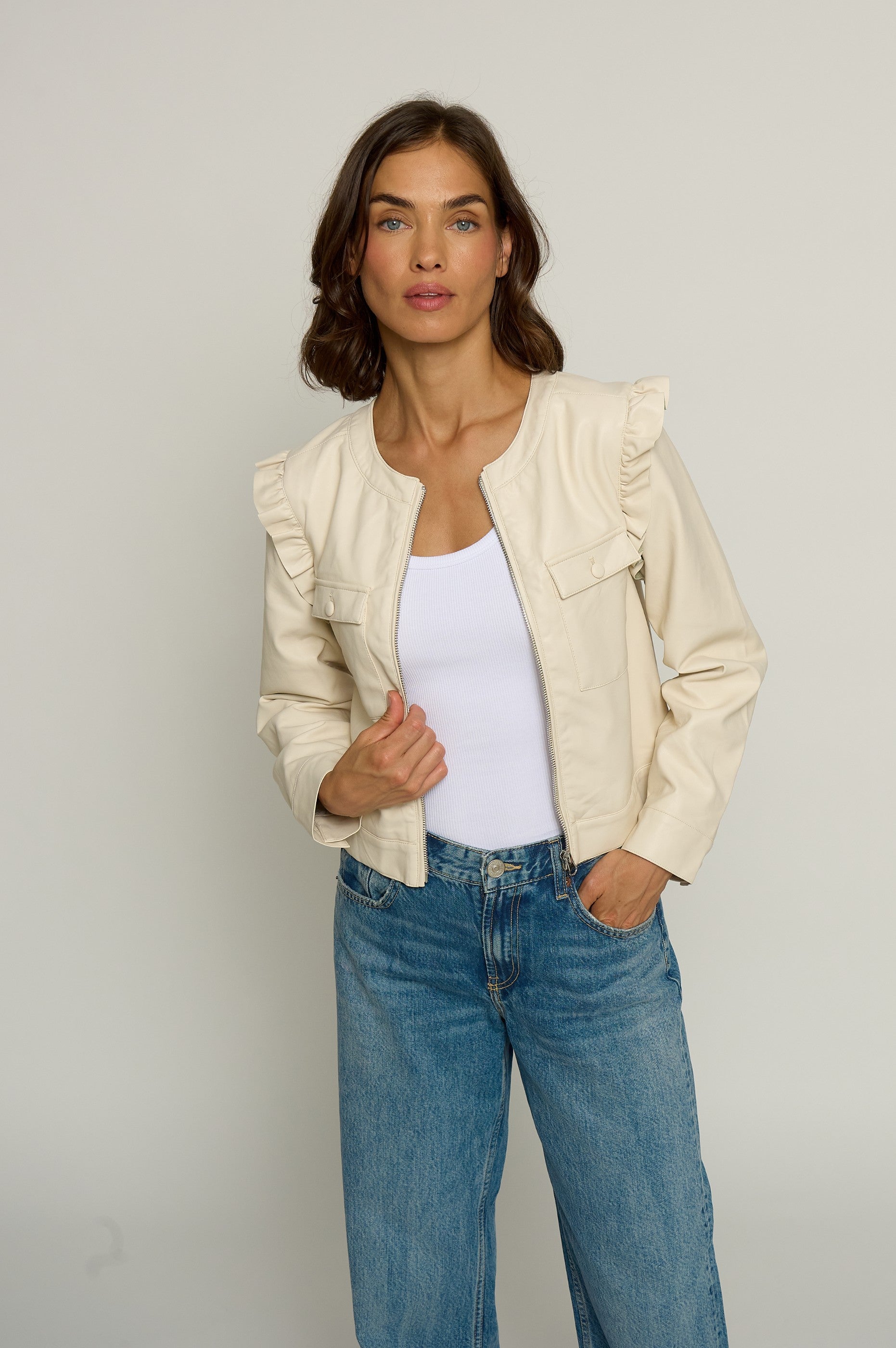 Ruffle Vegan Jacket