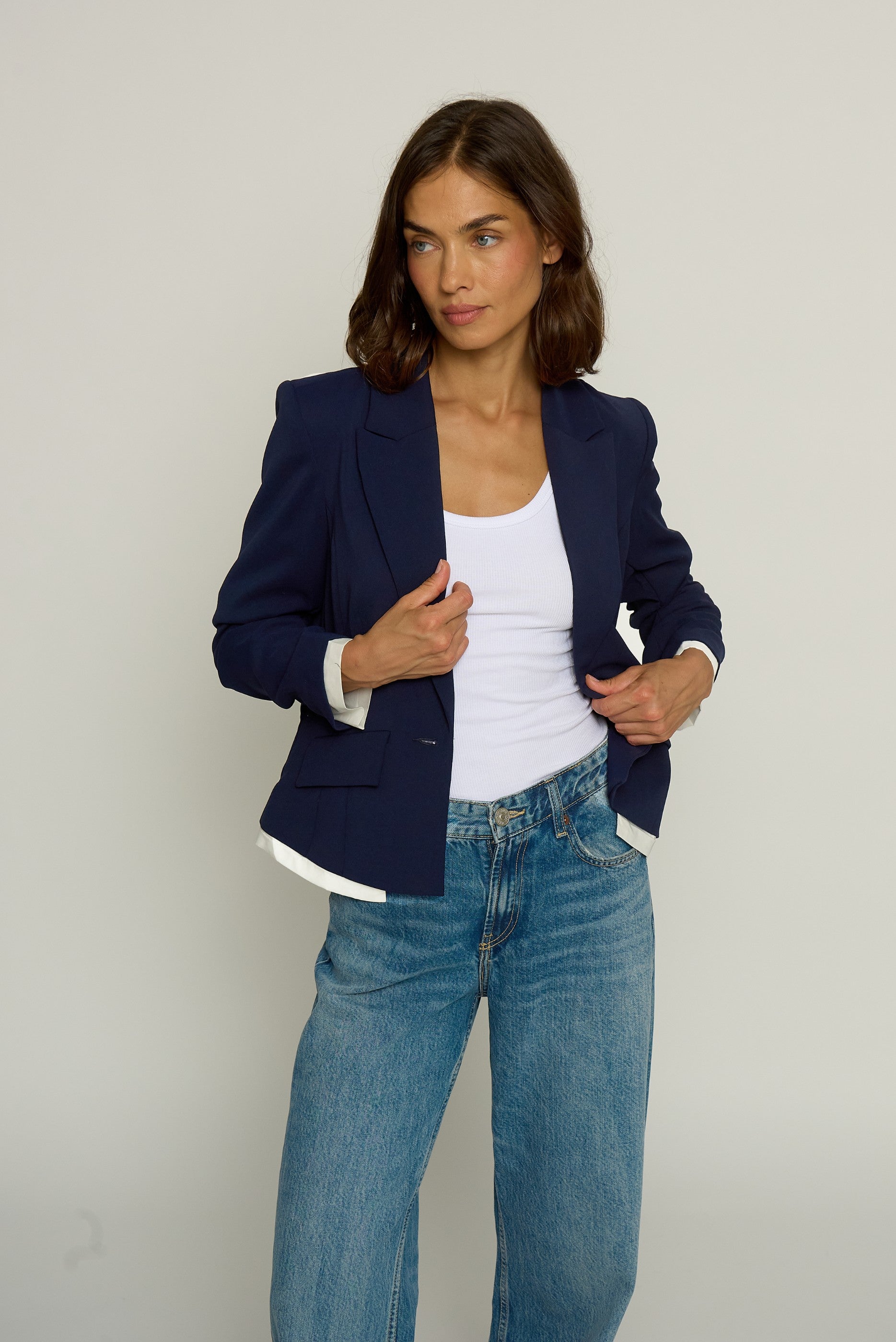 Scrunched Sleeve Blazer With Shirting