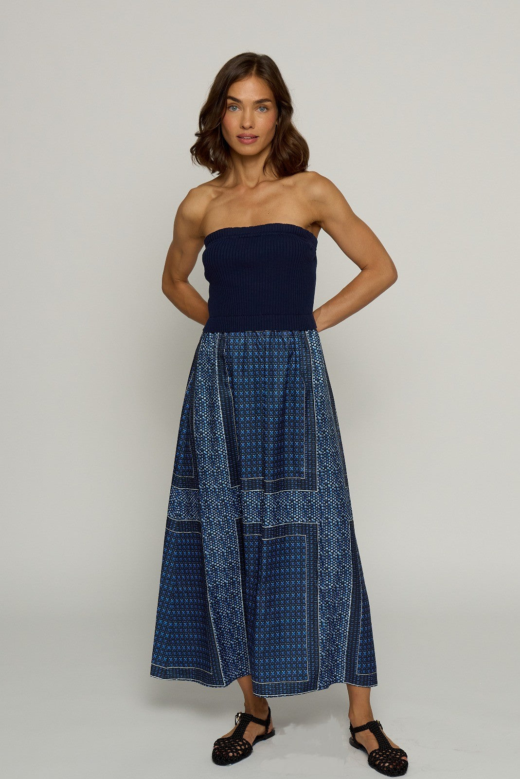 Tube Dress With Woven Skirt