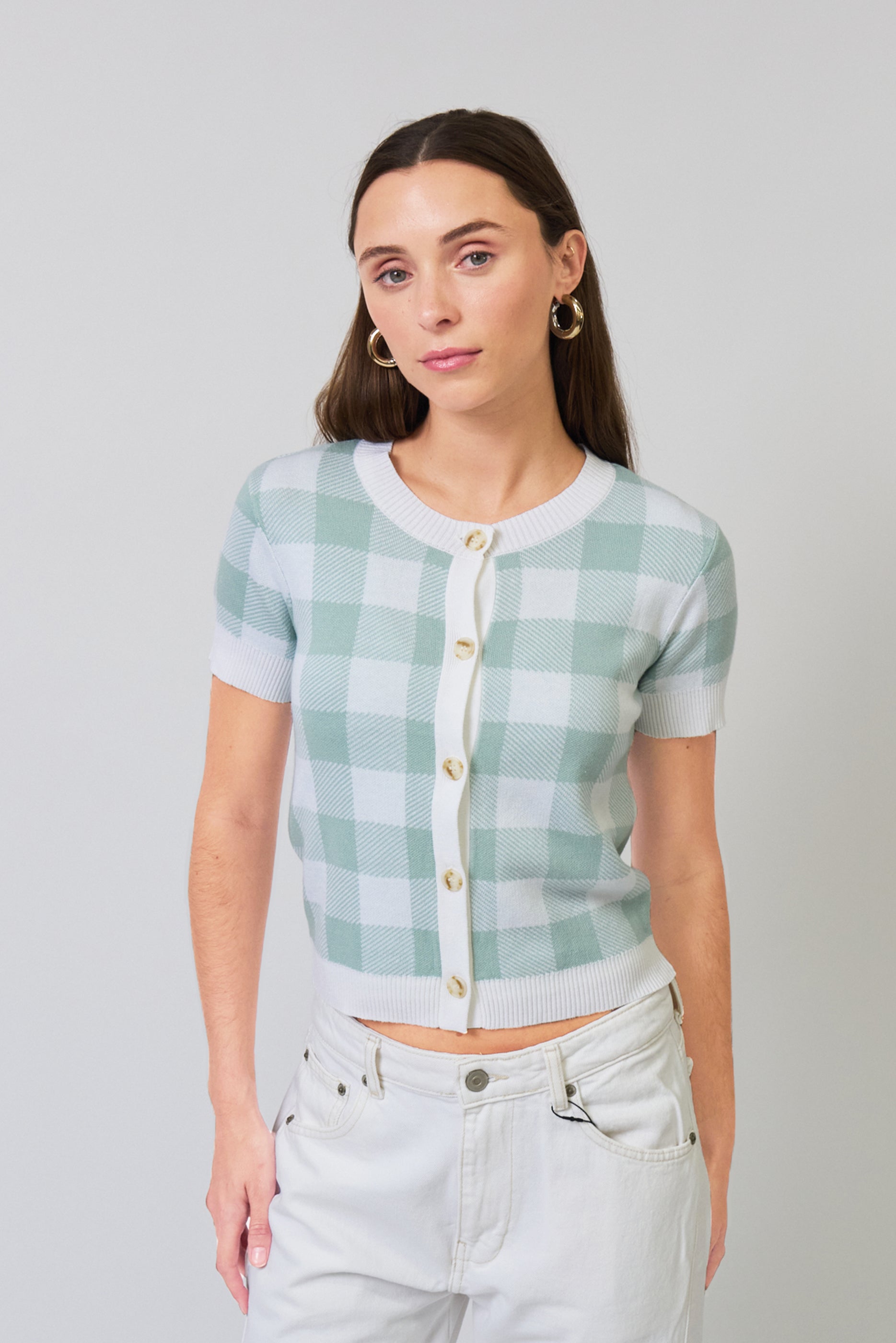 Laurel Gingham Jaquard Cardigan