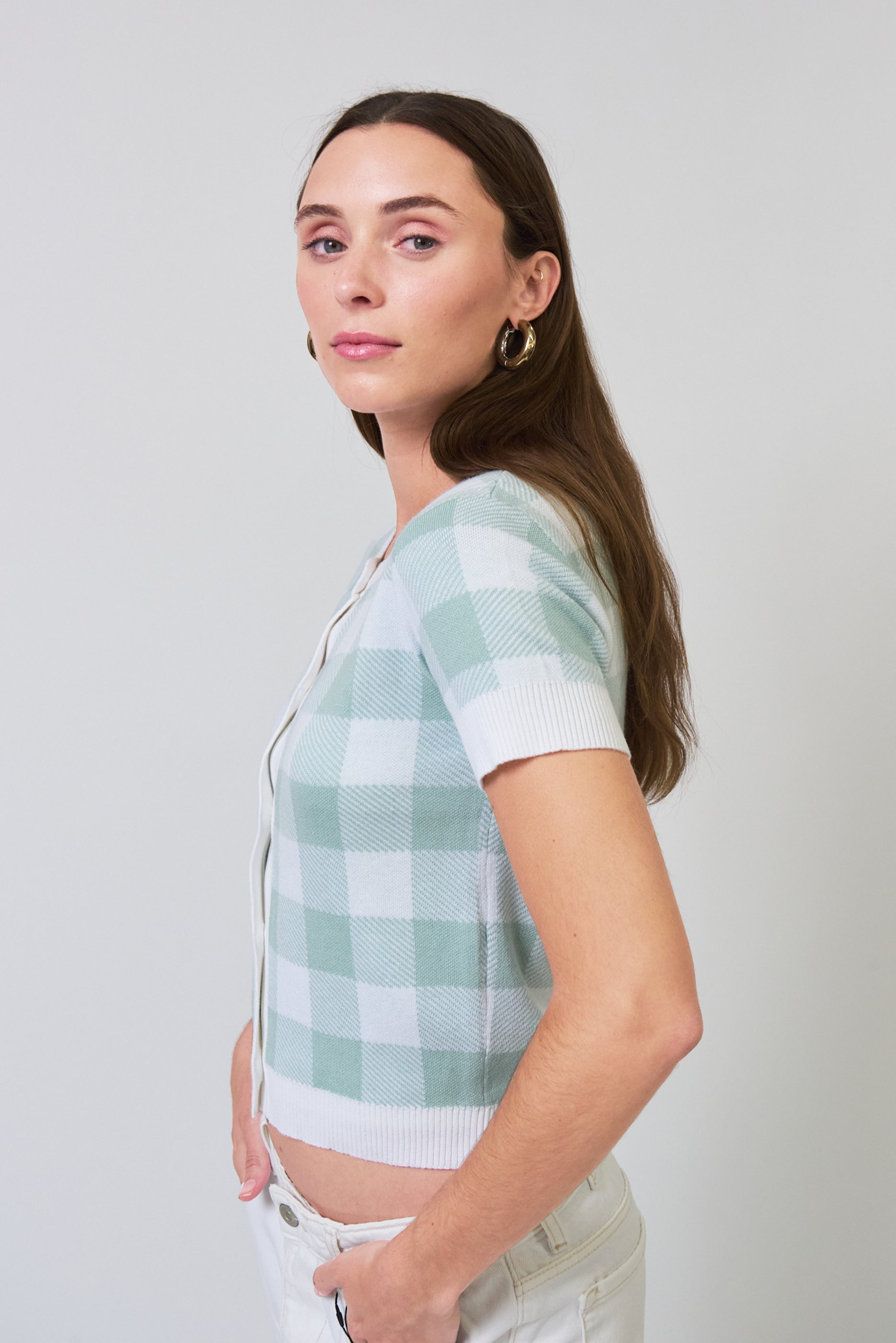 Laurel Gingham Jaquard Cardigan