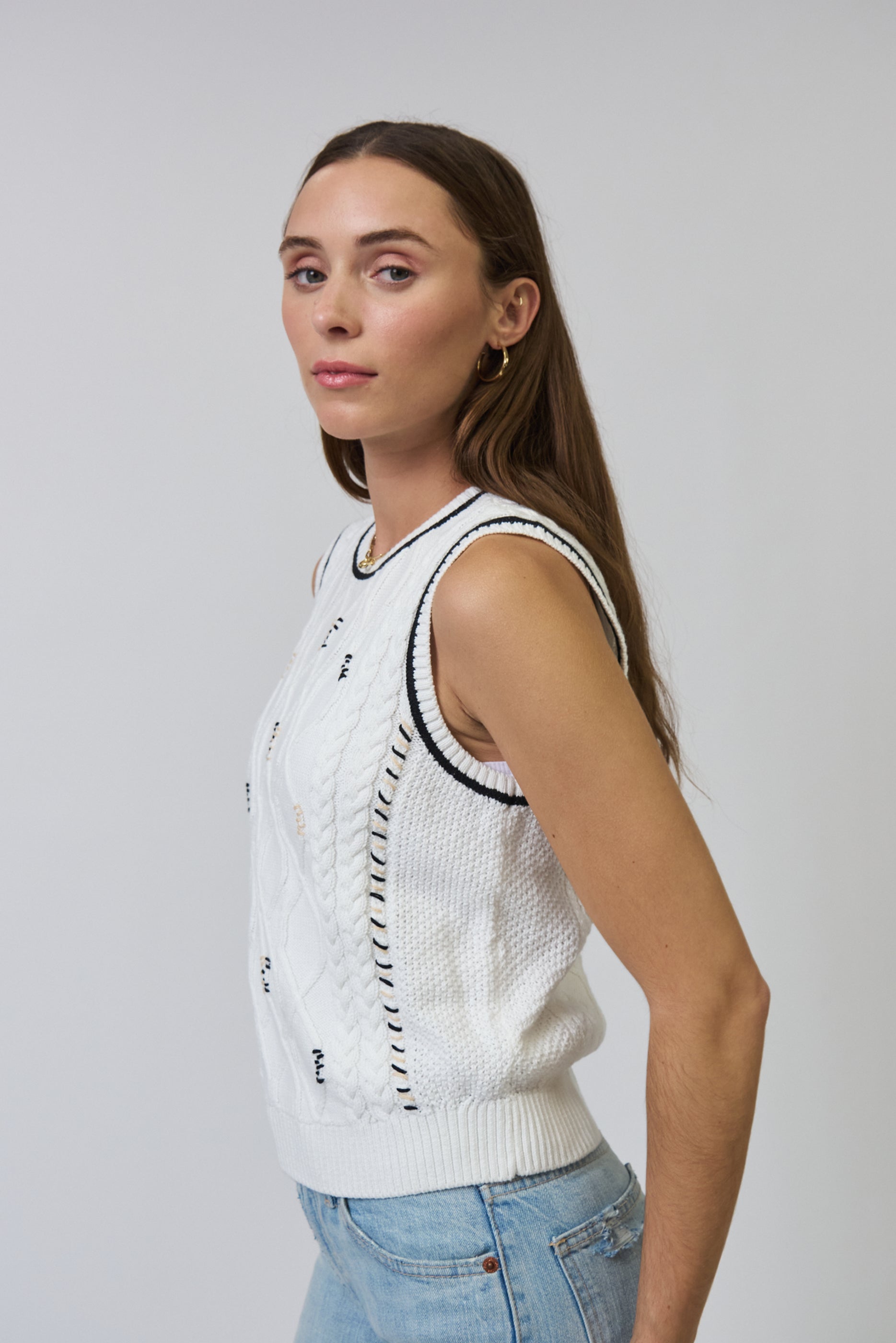 Jaden Embroidered Cable Shell