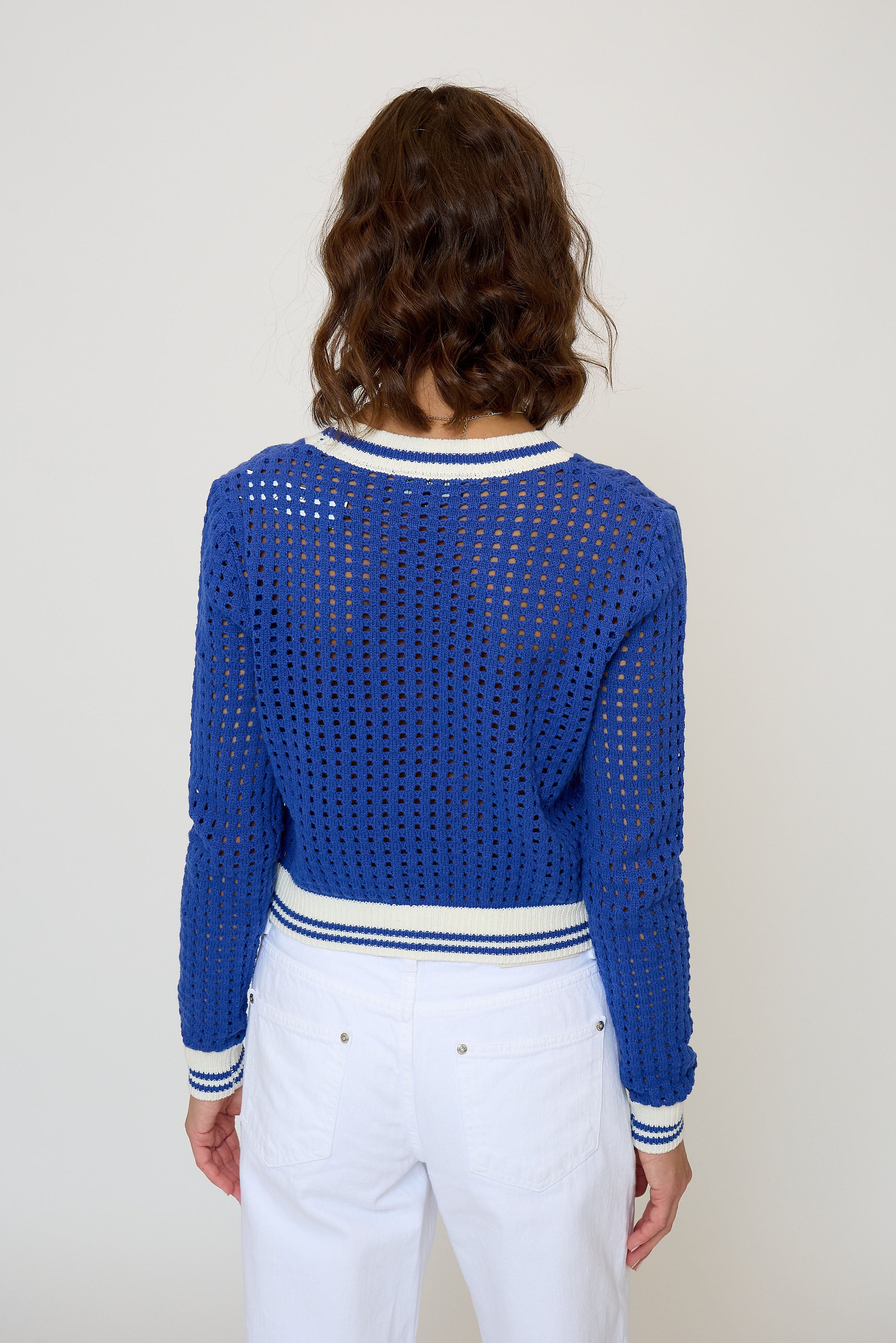Junie Varsity Mesh Stitch Cardigan