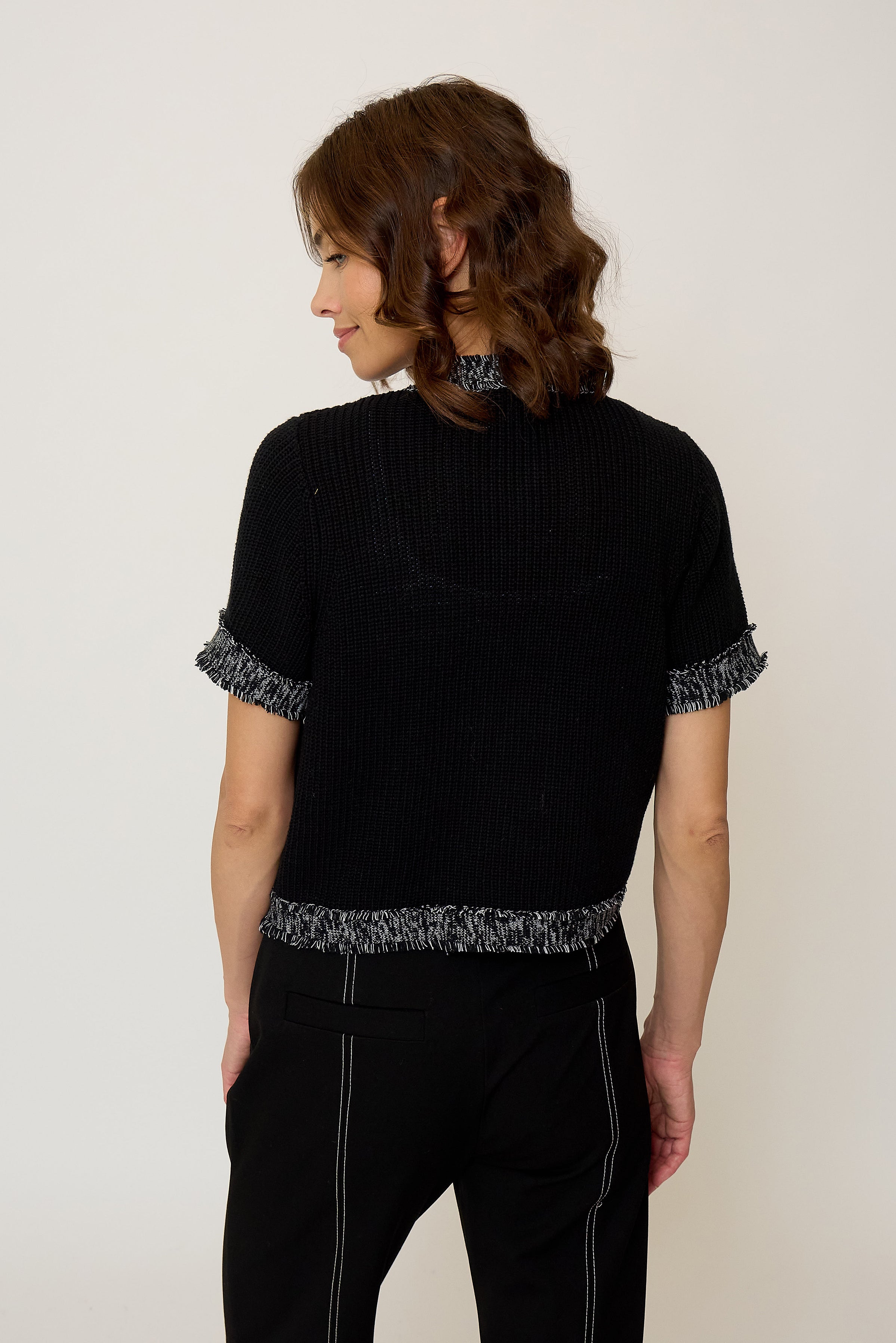 Maribel Frayed Edge Tweed Sweater Tee
