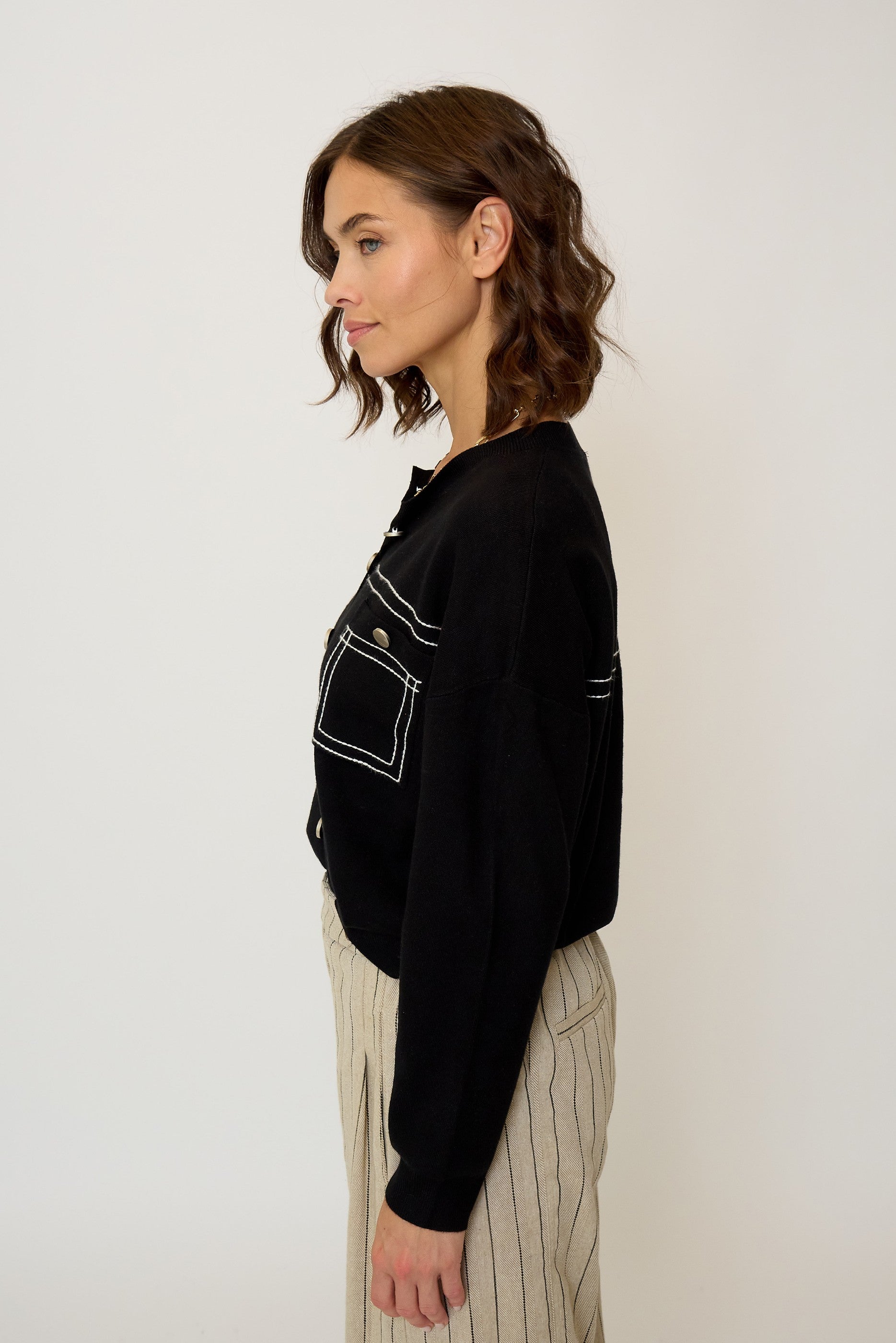 Olive Oversized Topstitch Cardigan