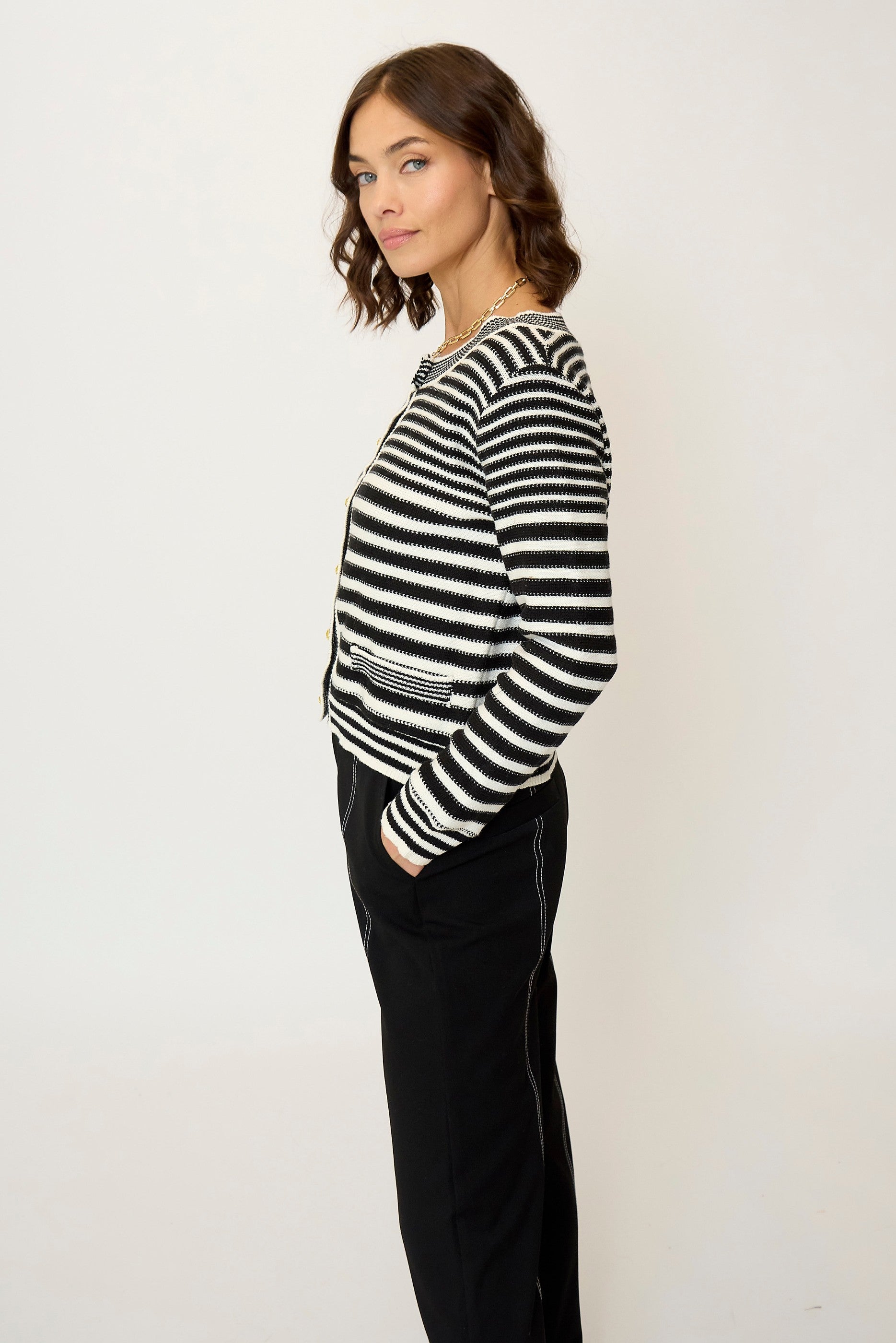 Maribel Striped Crew Cardigan