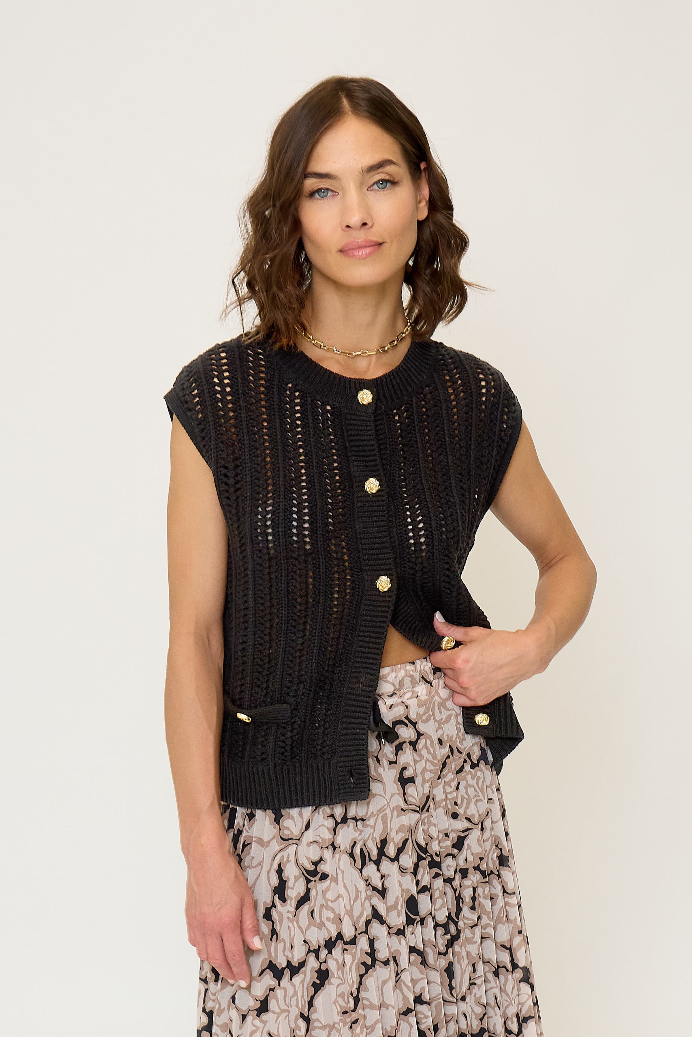 Rose Sleeveless Openstitch Cardi
