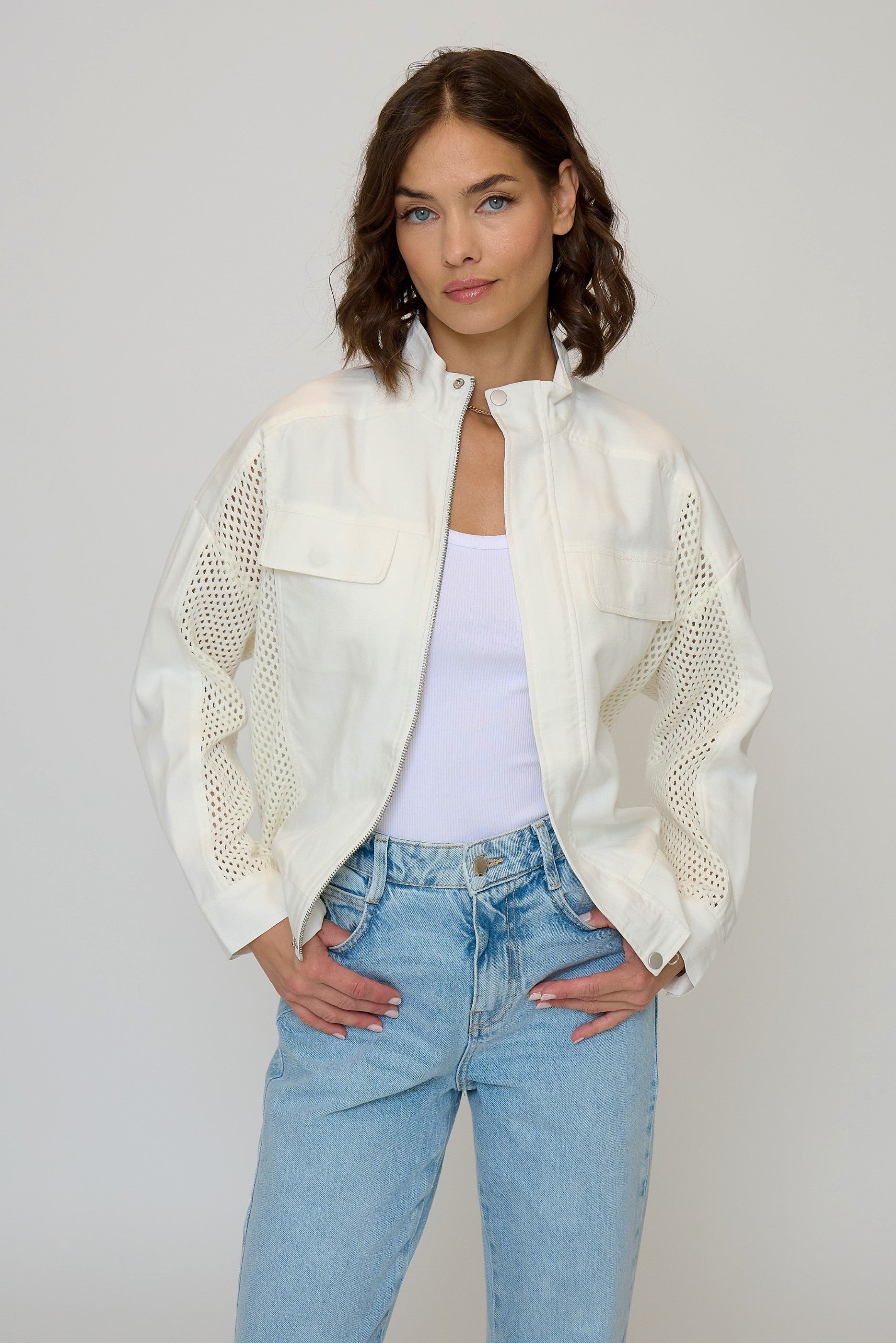 Darcy Mixed Zipup Cropped Jacket