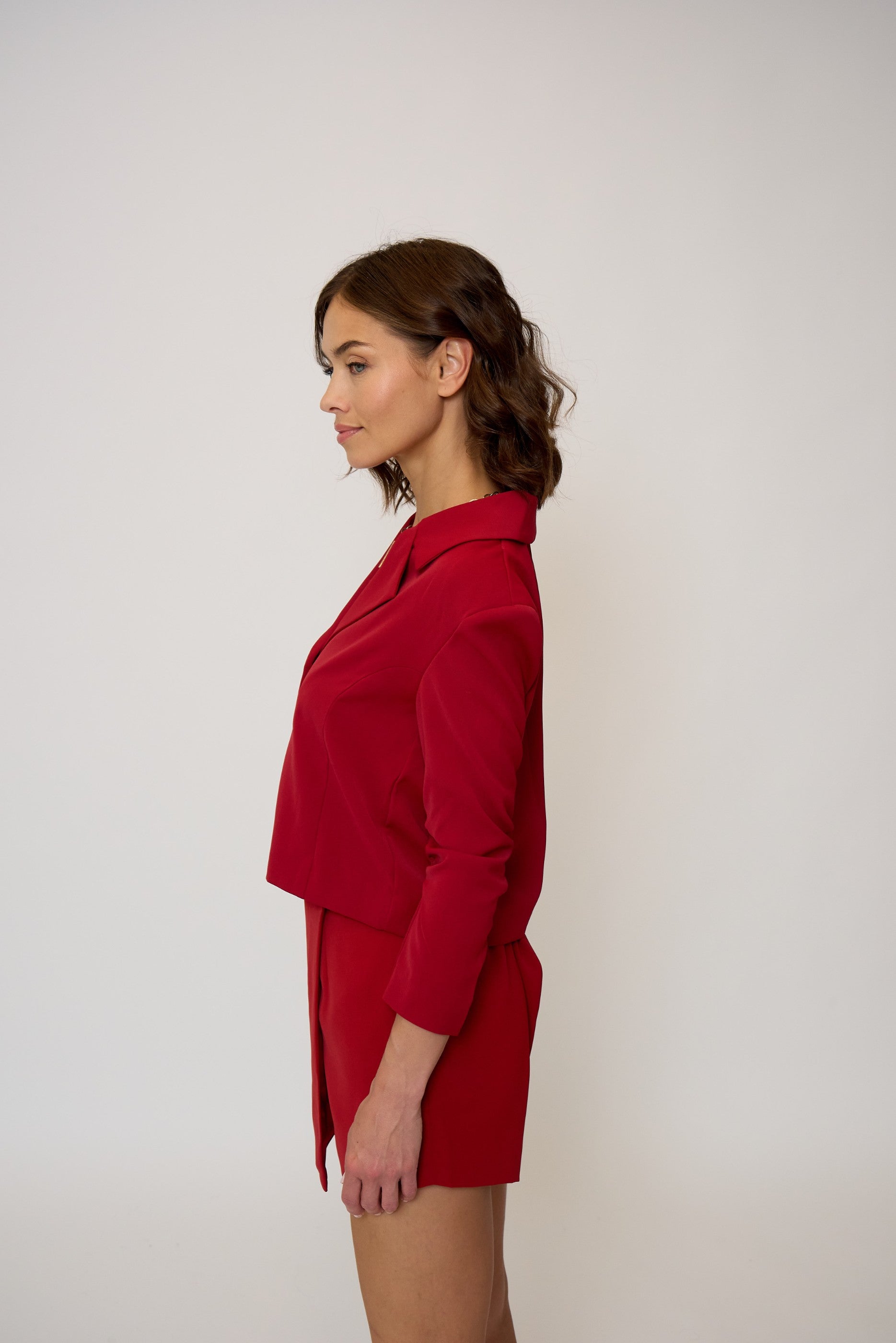 Olive Cropped Scrunch Sleeve Blazer