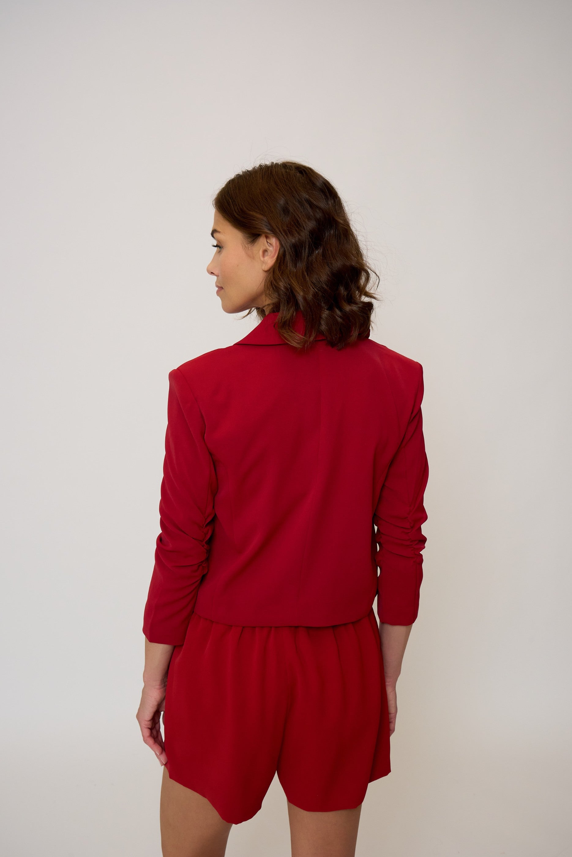 Olive Cropped Scrunch Sleeve Blazer