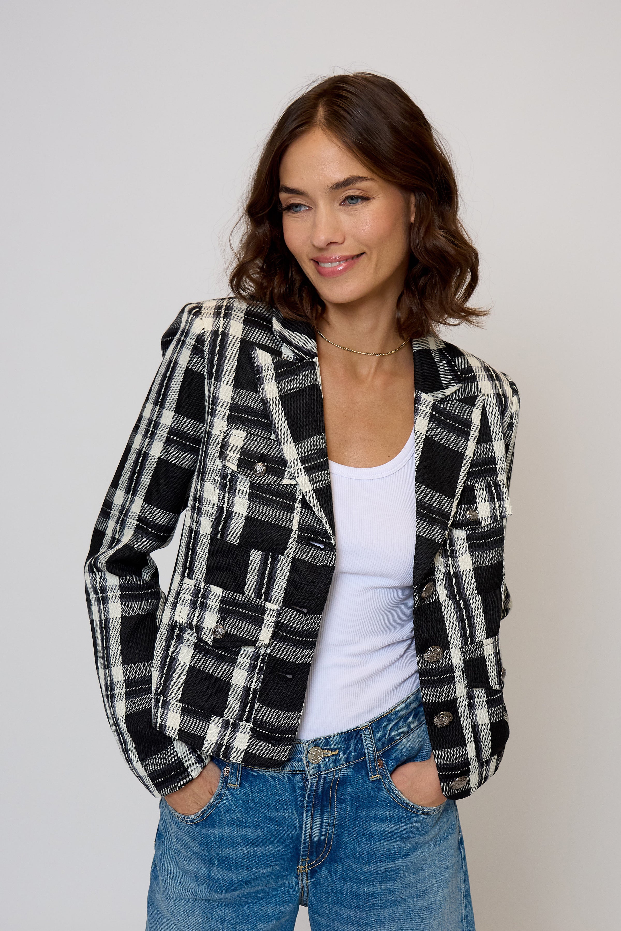 Olive Cropped Plaid Jacket