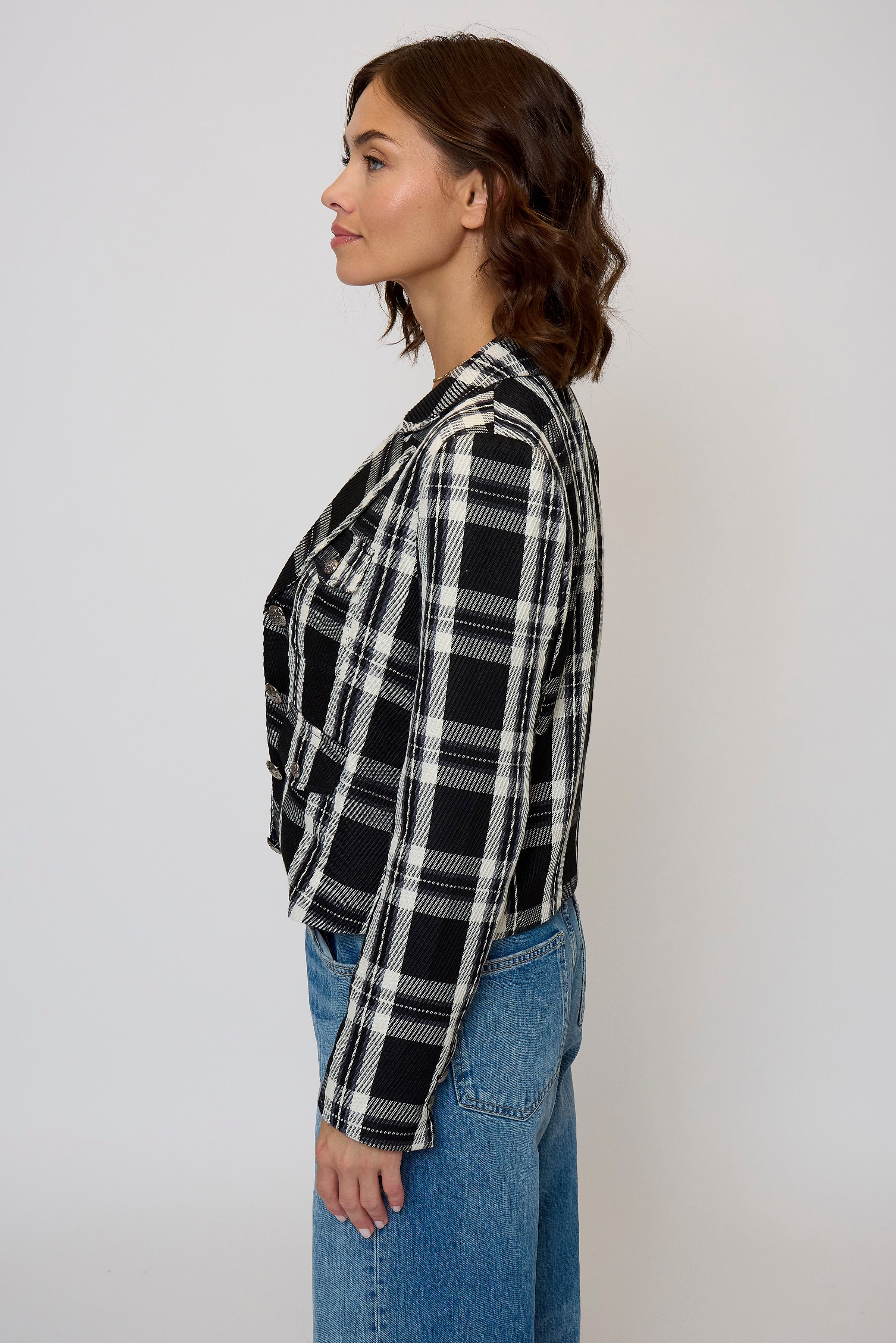 Olive Cropped Plaid Jacket