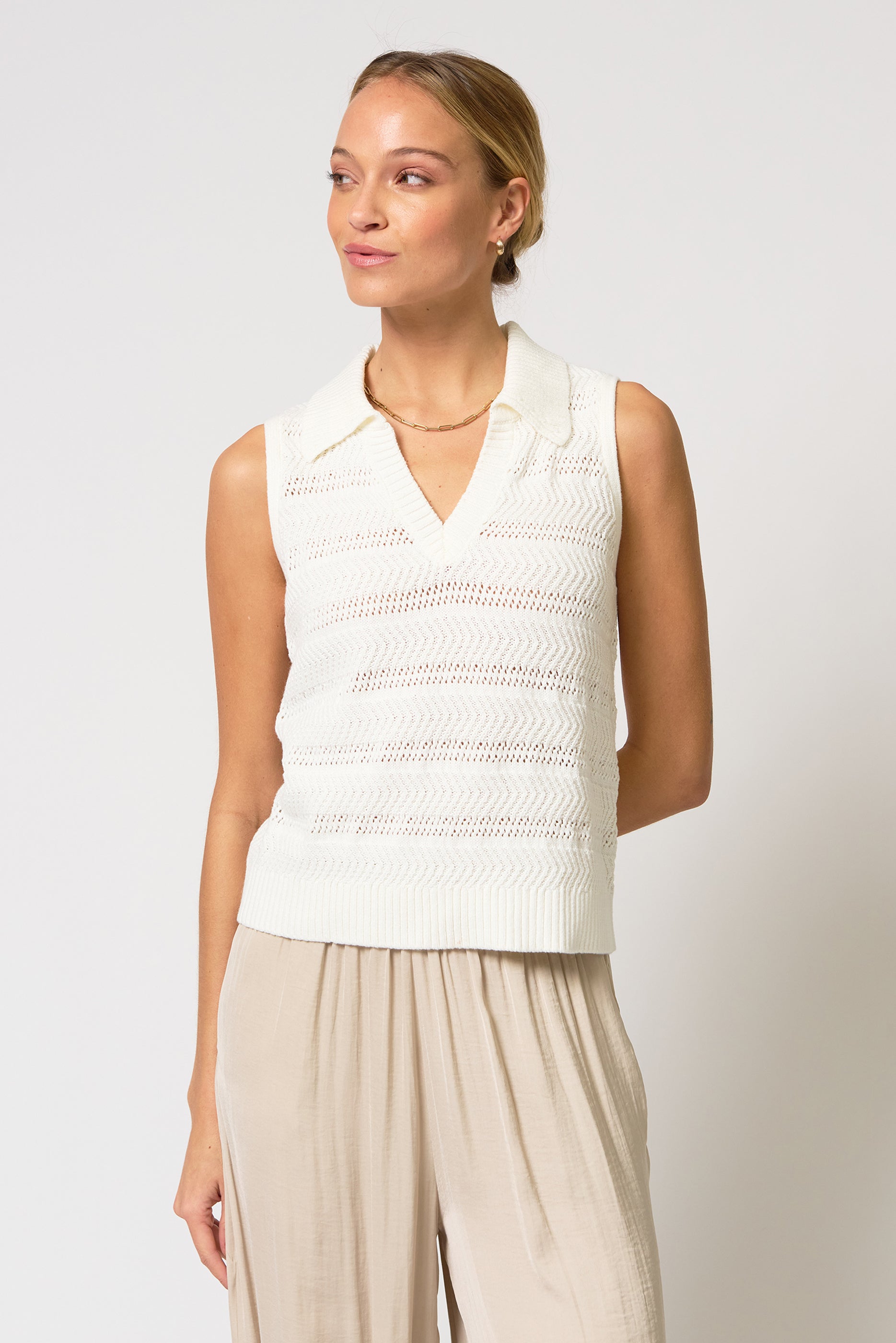 Avery Pointelle Johnny Collar