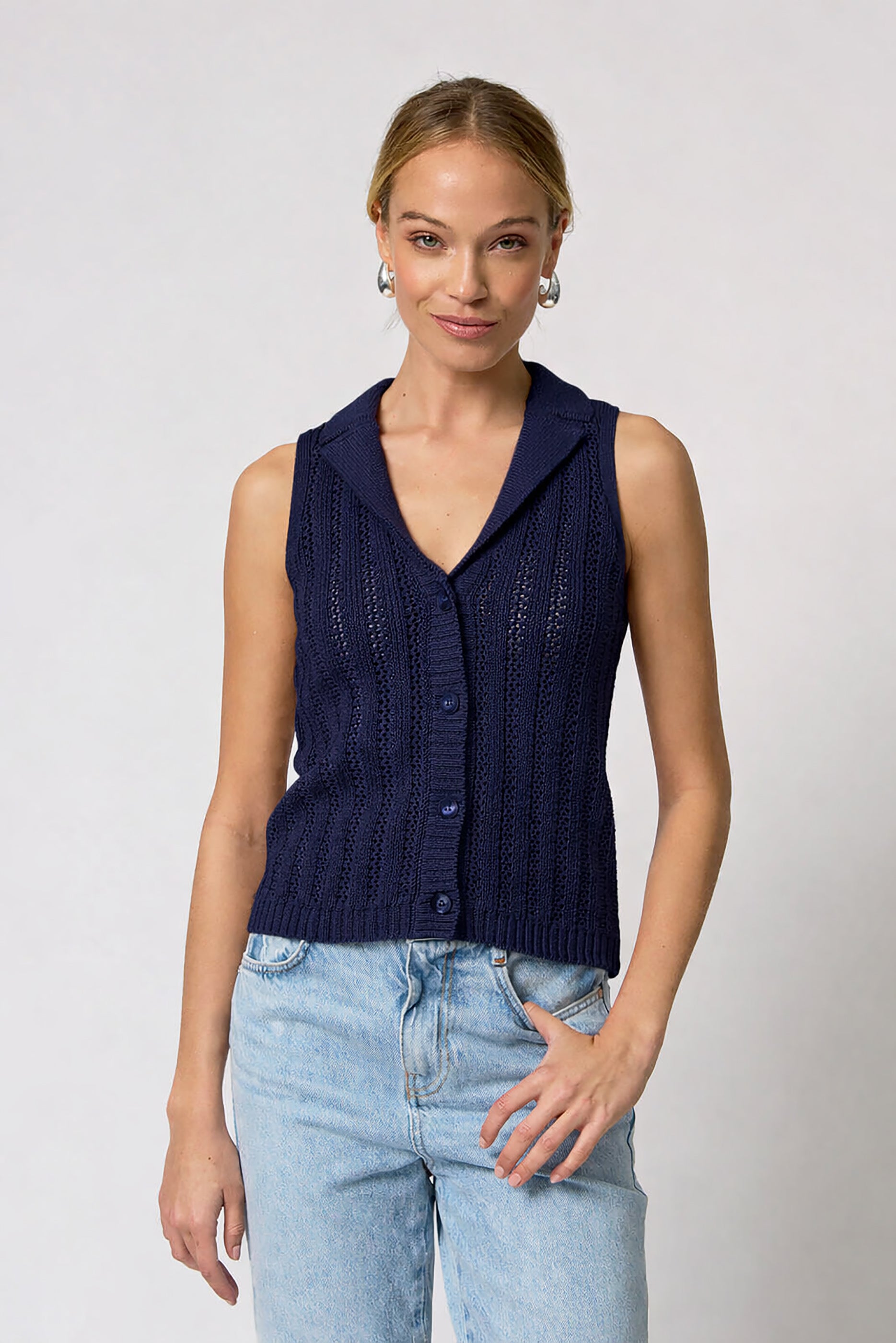 Francie Mesh Stitch Sleeveless Vest