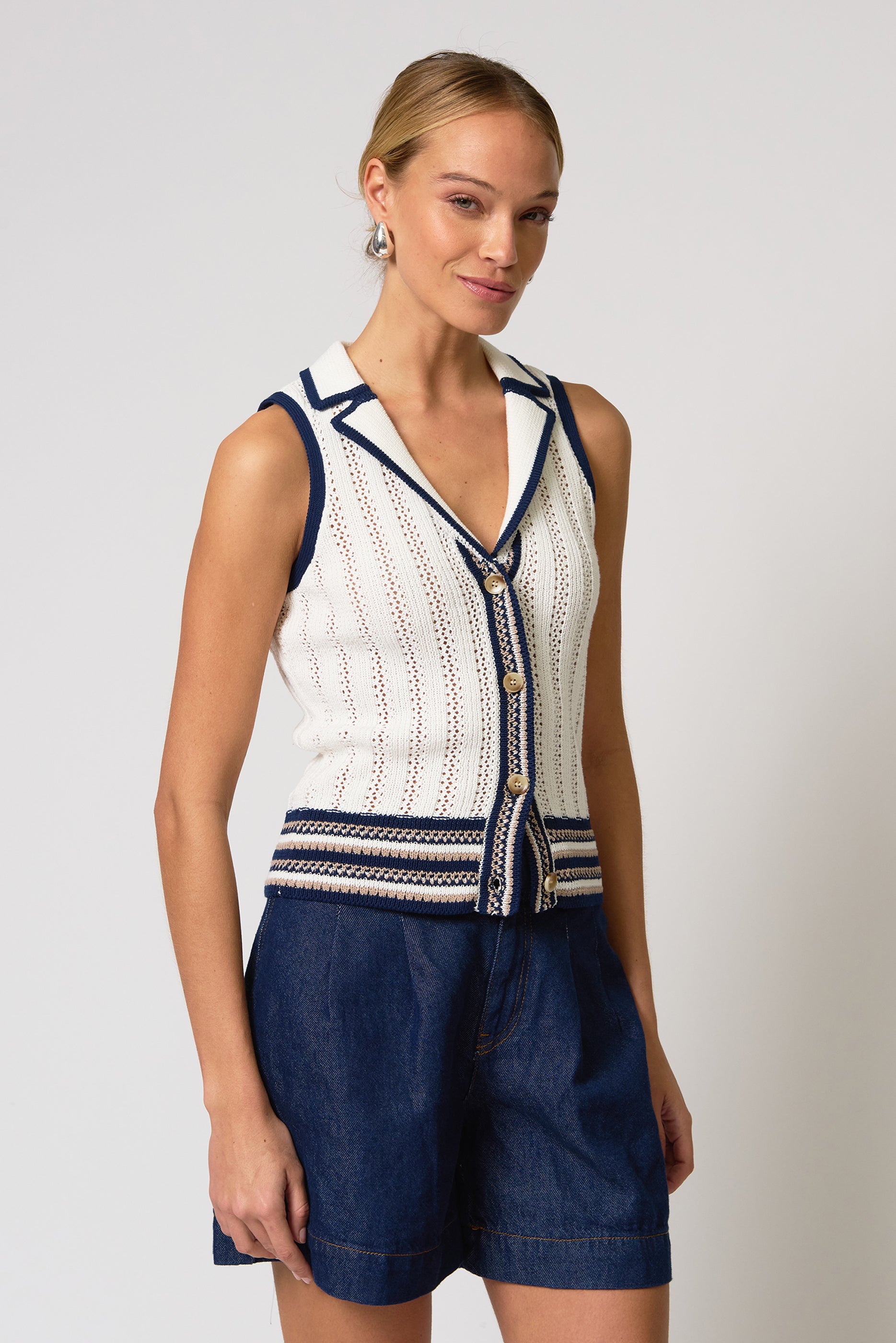 Francie Novelty Stitch Sleeveless Vest