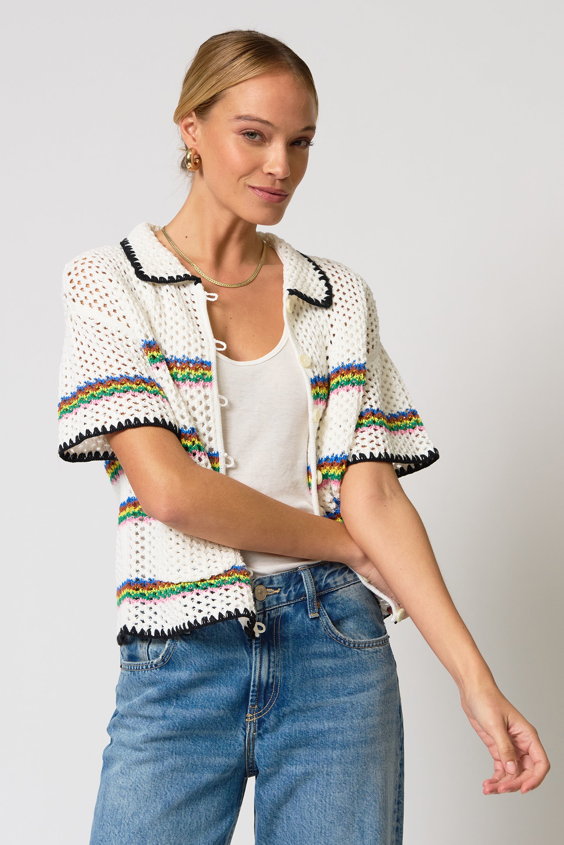 Noa Crochet Stripe Button Down