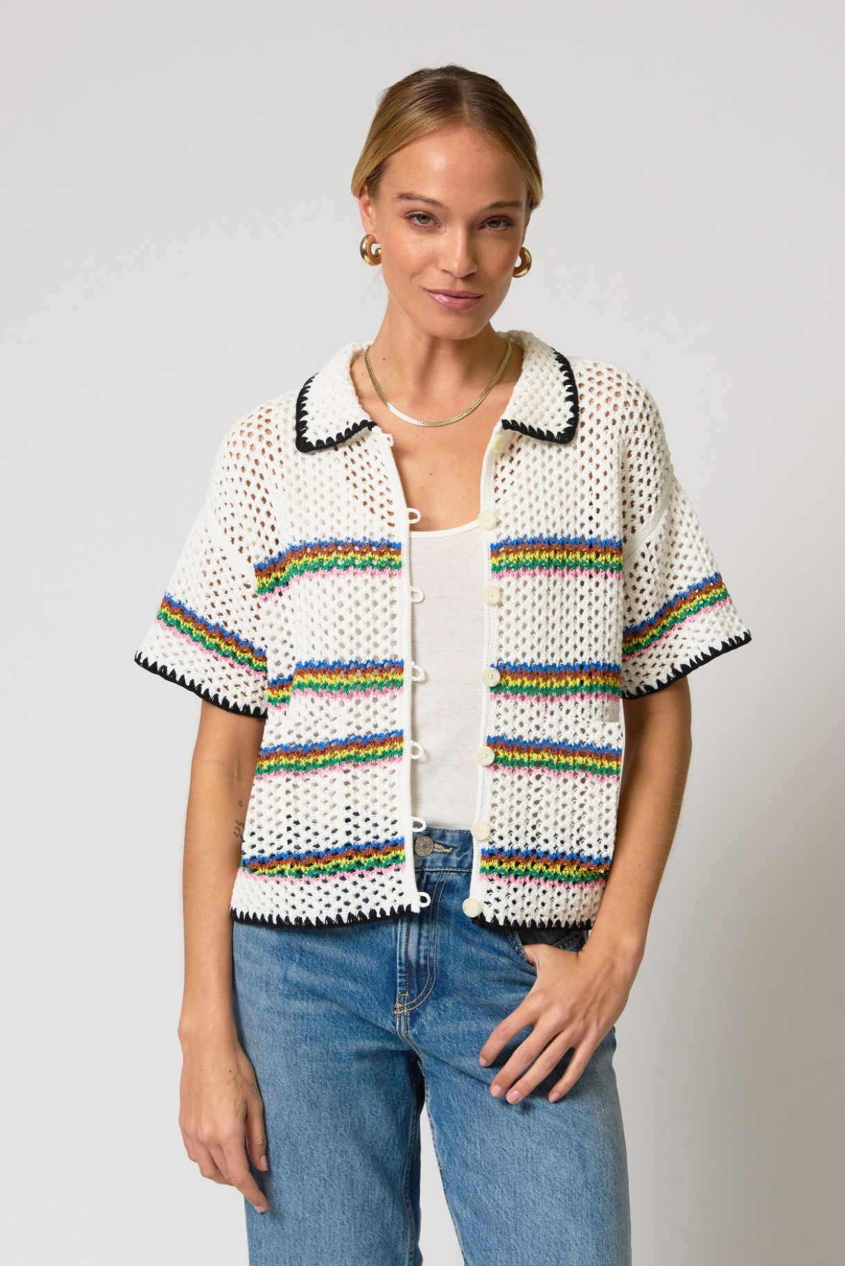 Noa Crochet Stripe Button Down