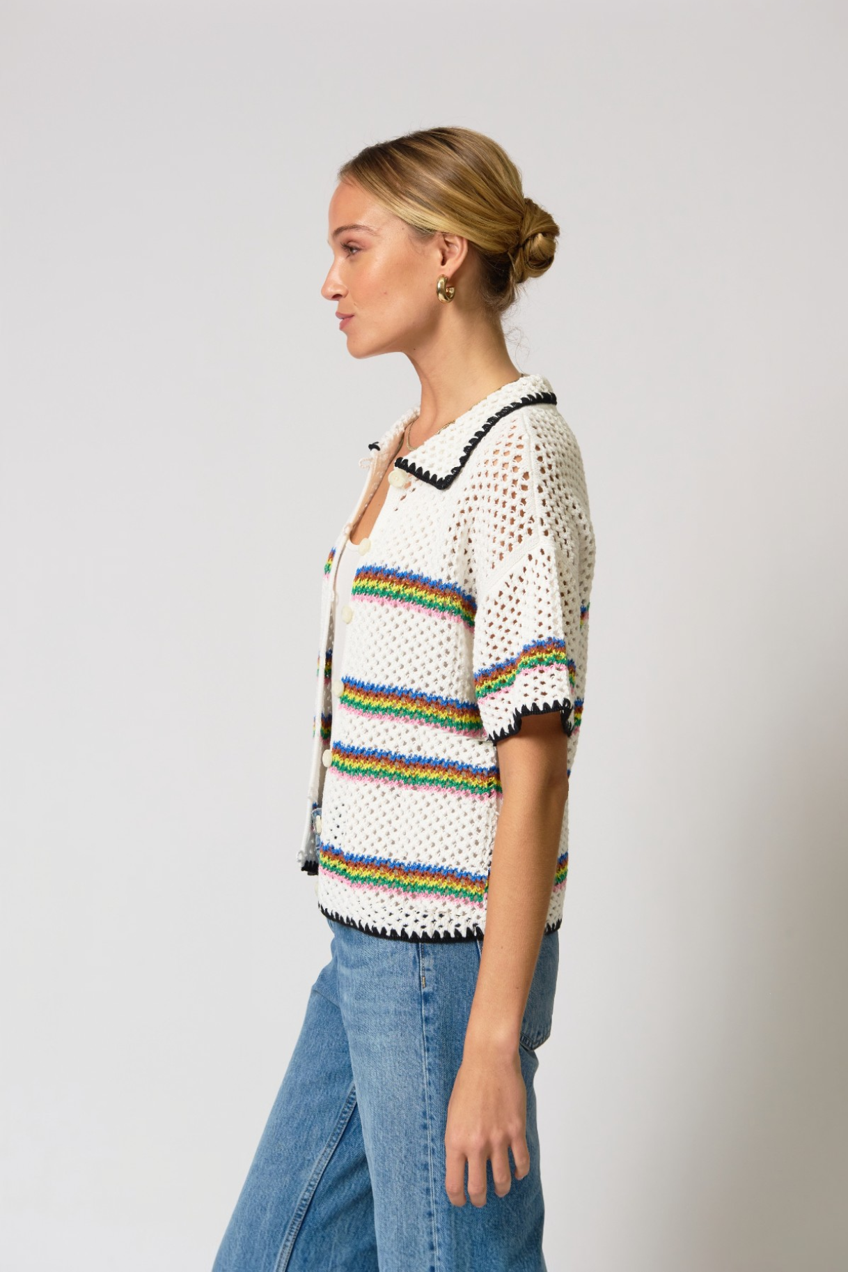 Noa Crochet Stripe Button Down