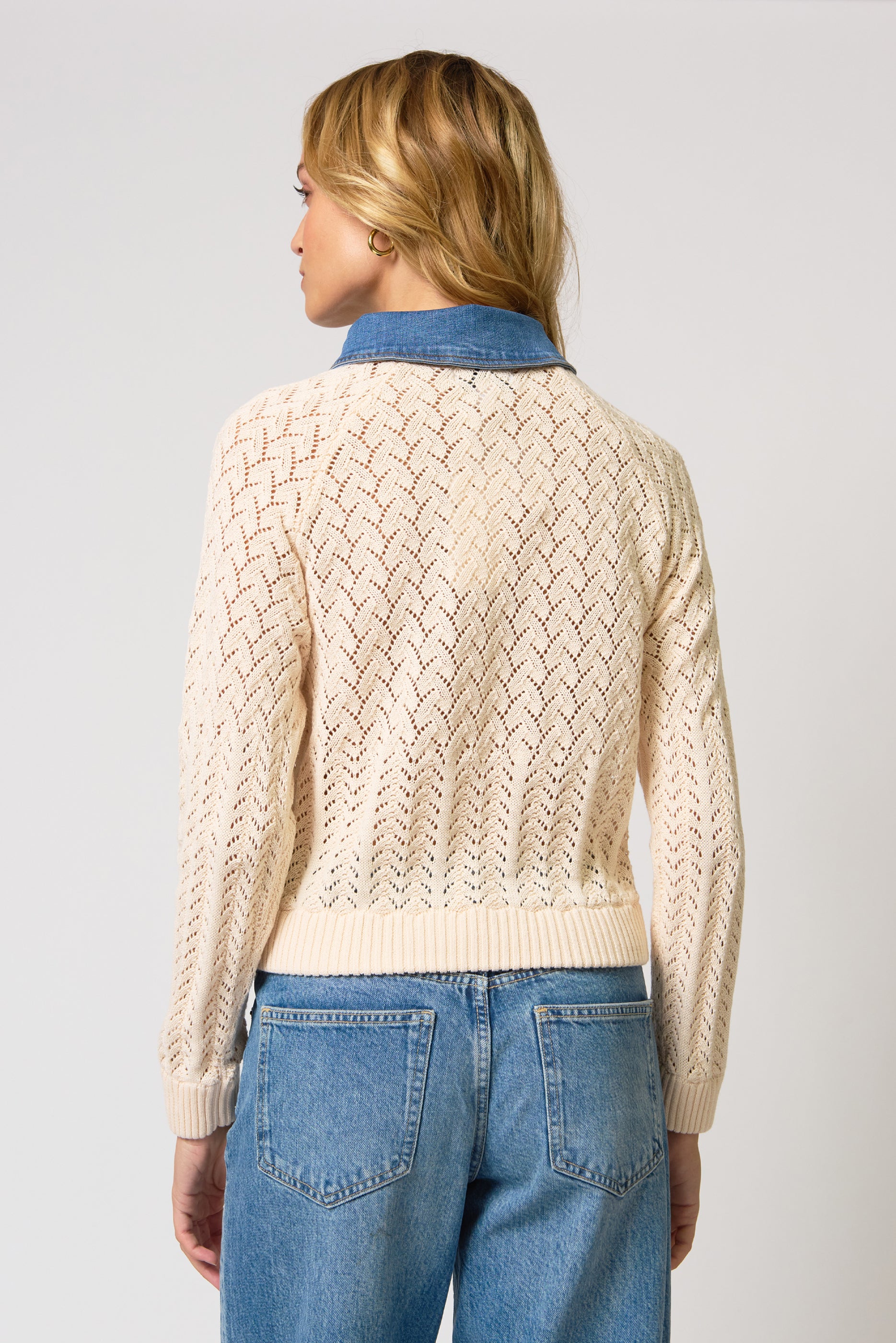 Hazel Denim Collared Pointelle Sweater