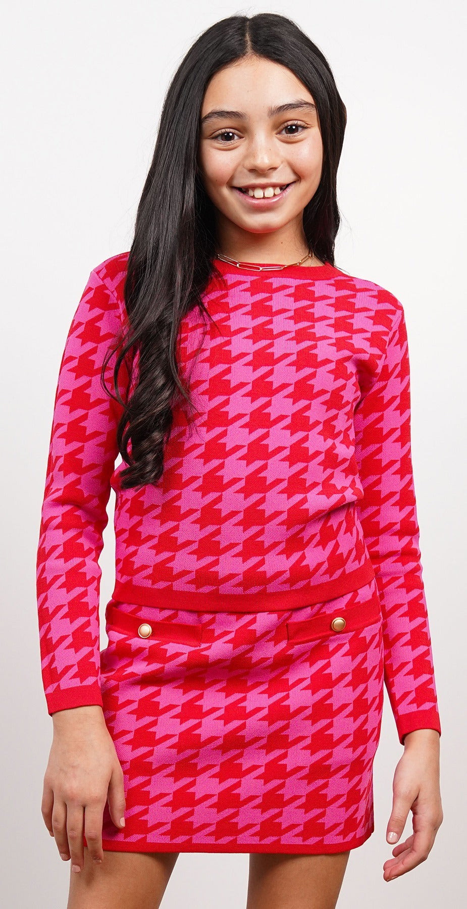 Everly Houndstooth Long Sleeve Top