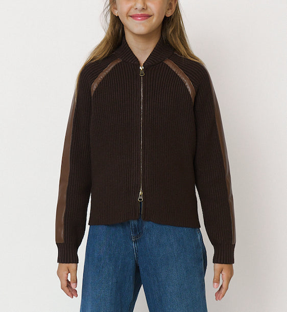Raglan Leather Trim Zip Up