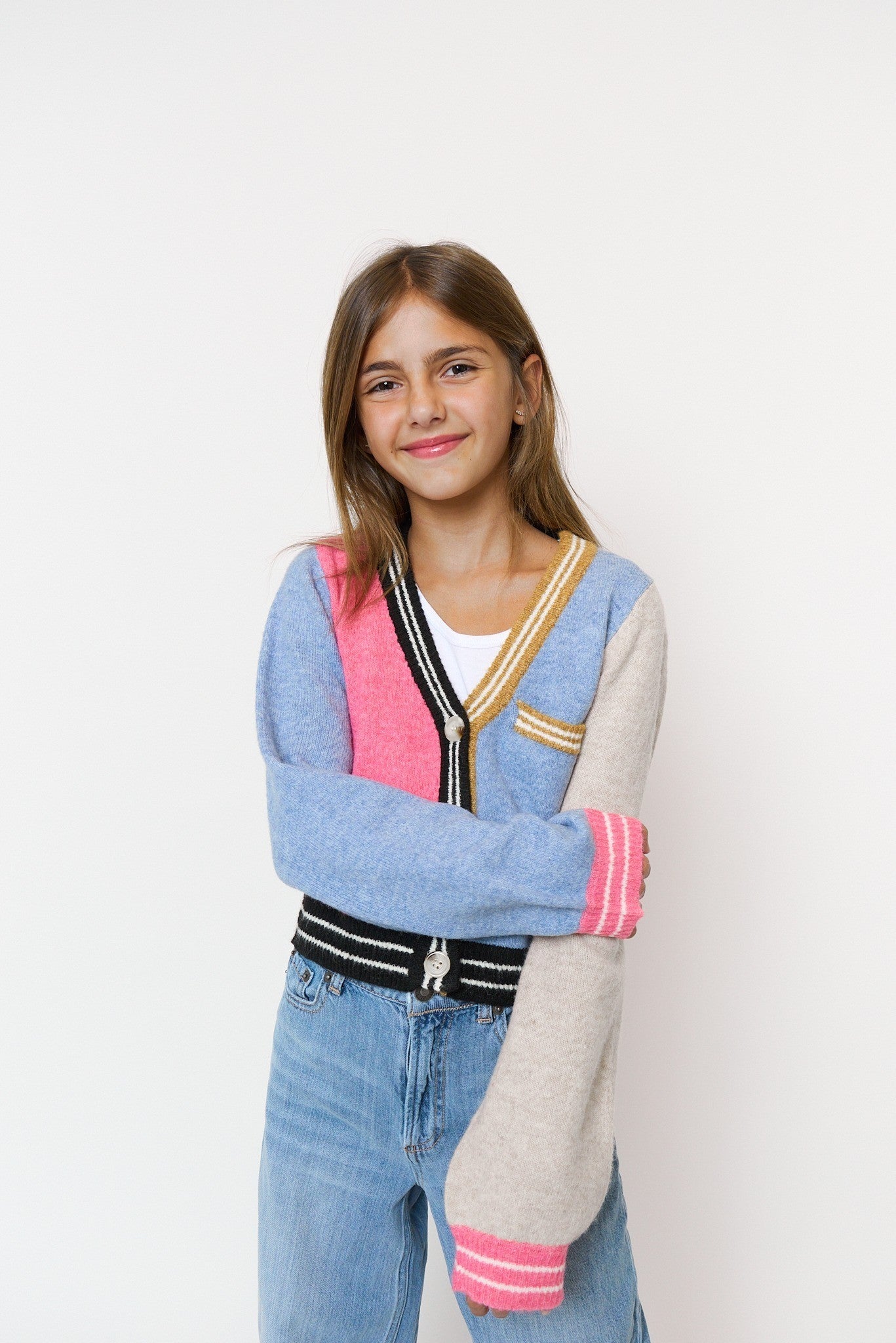 Cropped Color Blocked Cardigan
