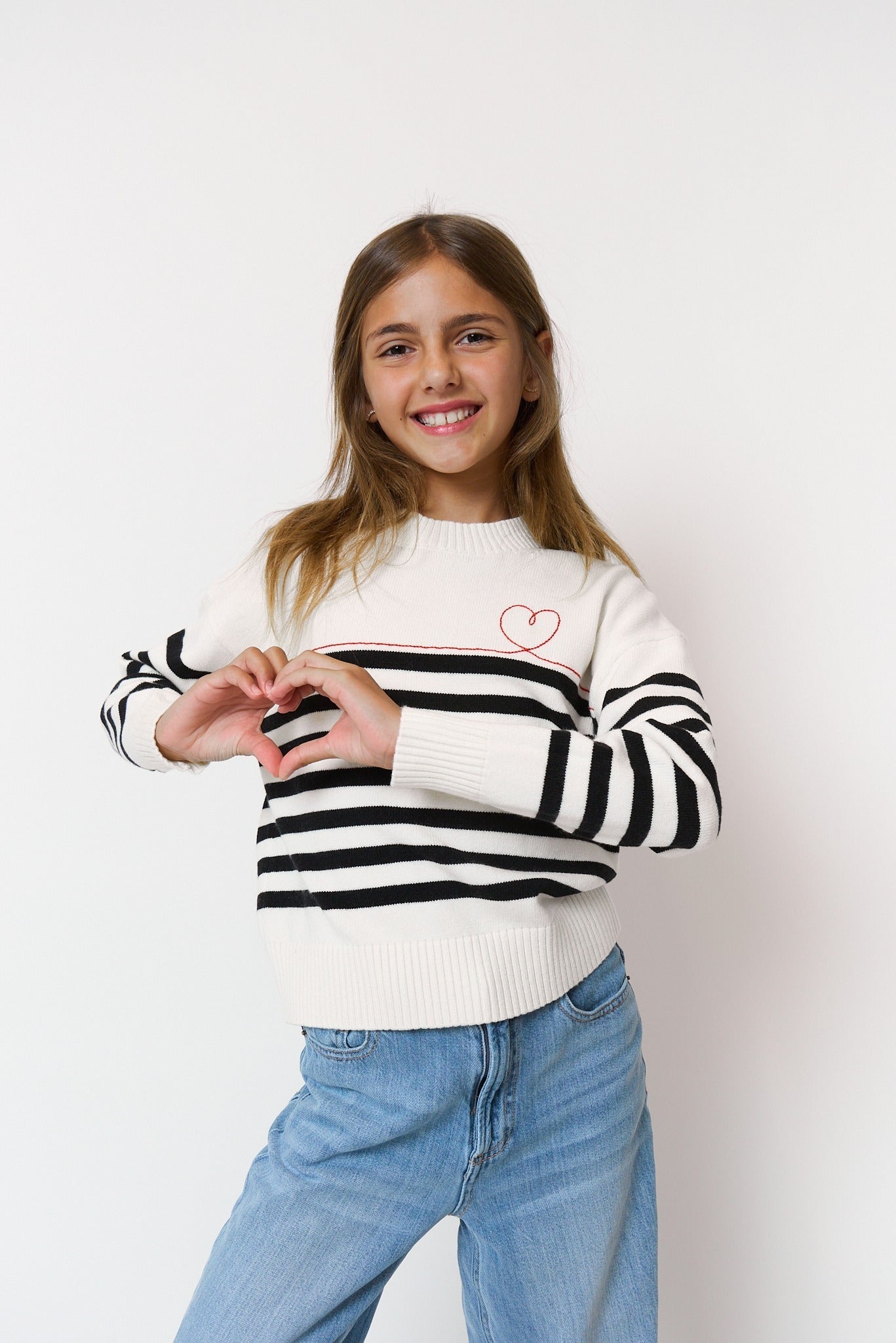 Embroidered Heart Stripe Sweater