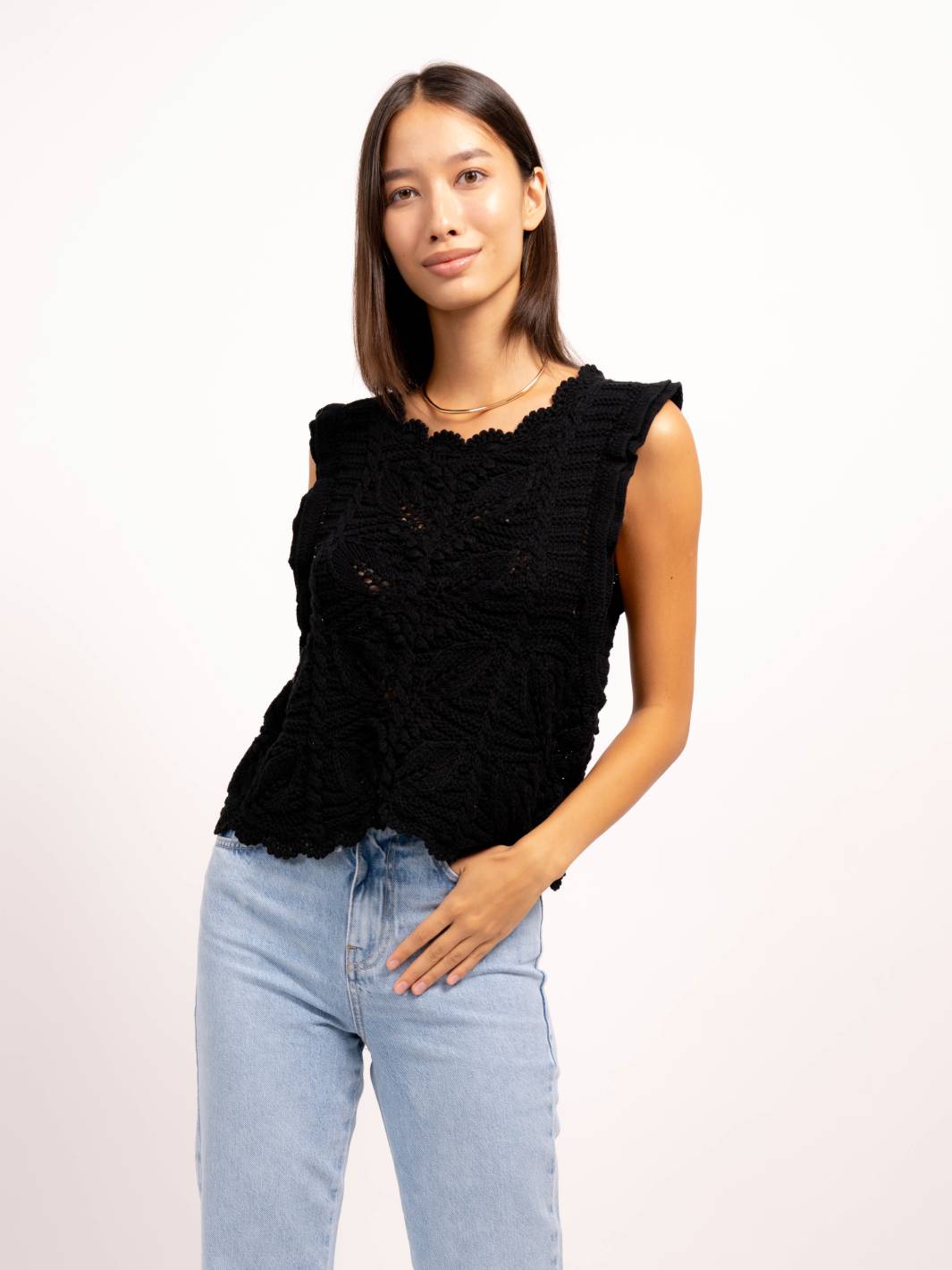 Edith Ruffle Sleeve Pointelle Top