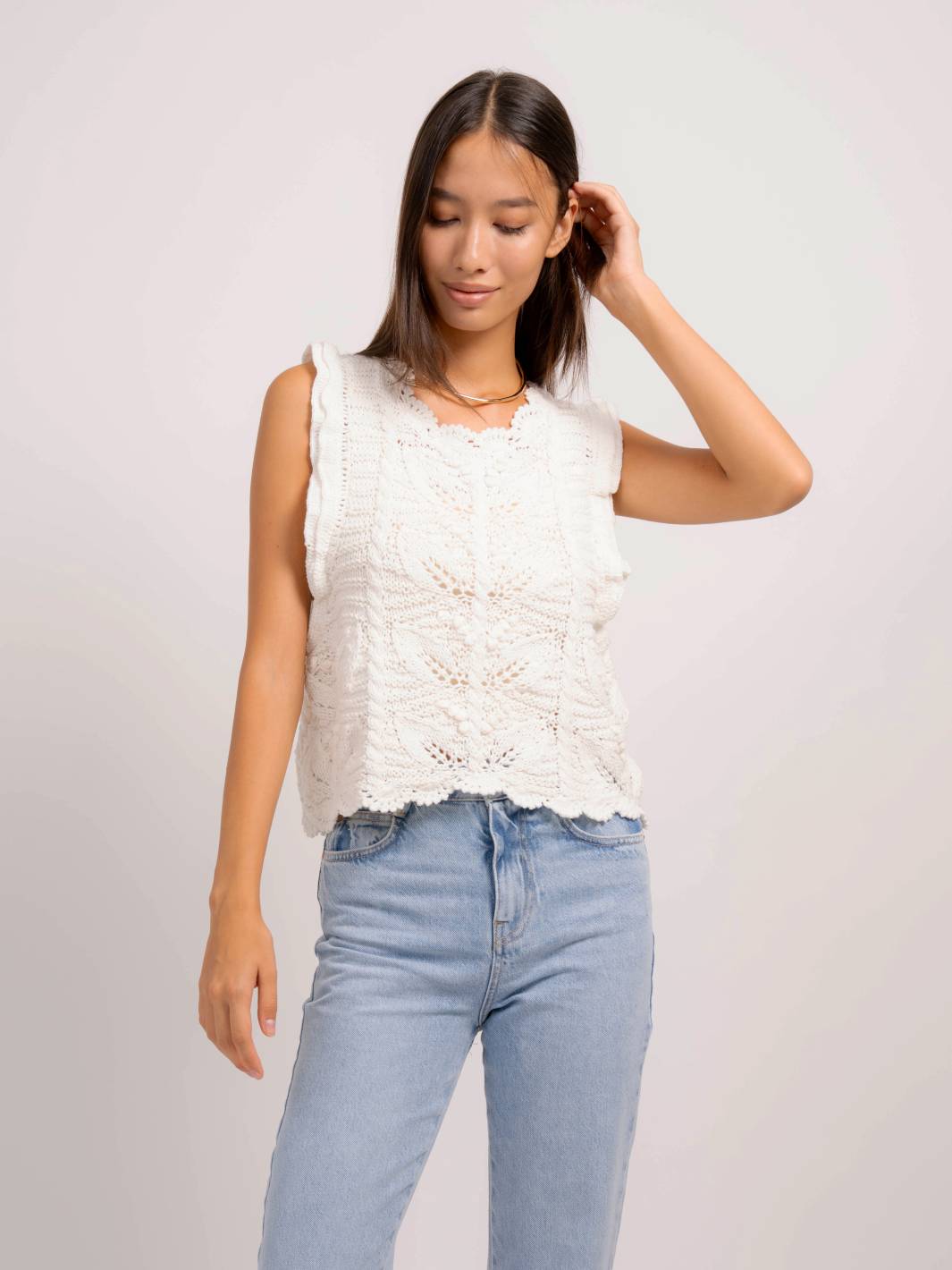 Edith Ruffle Sleeve Pointelle Top