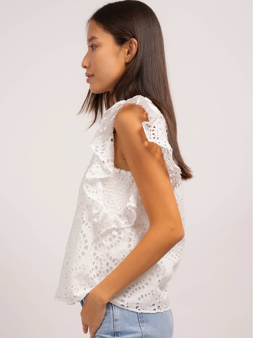 Liam Eyelet Ruffle Top