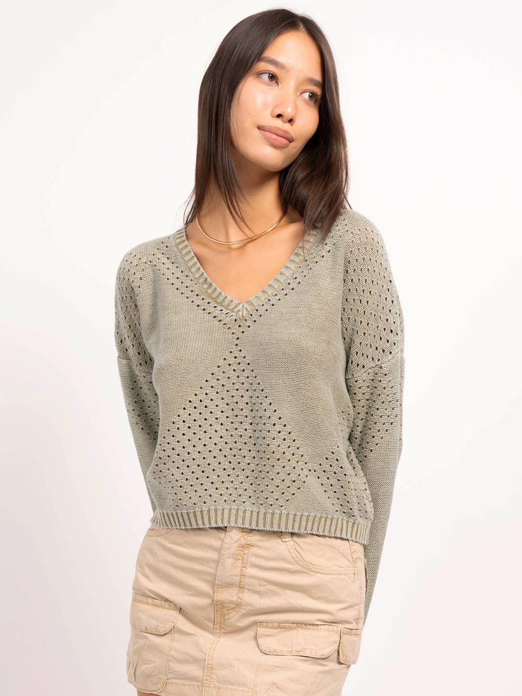 Torrin Garment Wash Pointelle Pullover