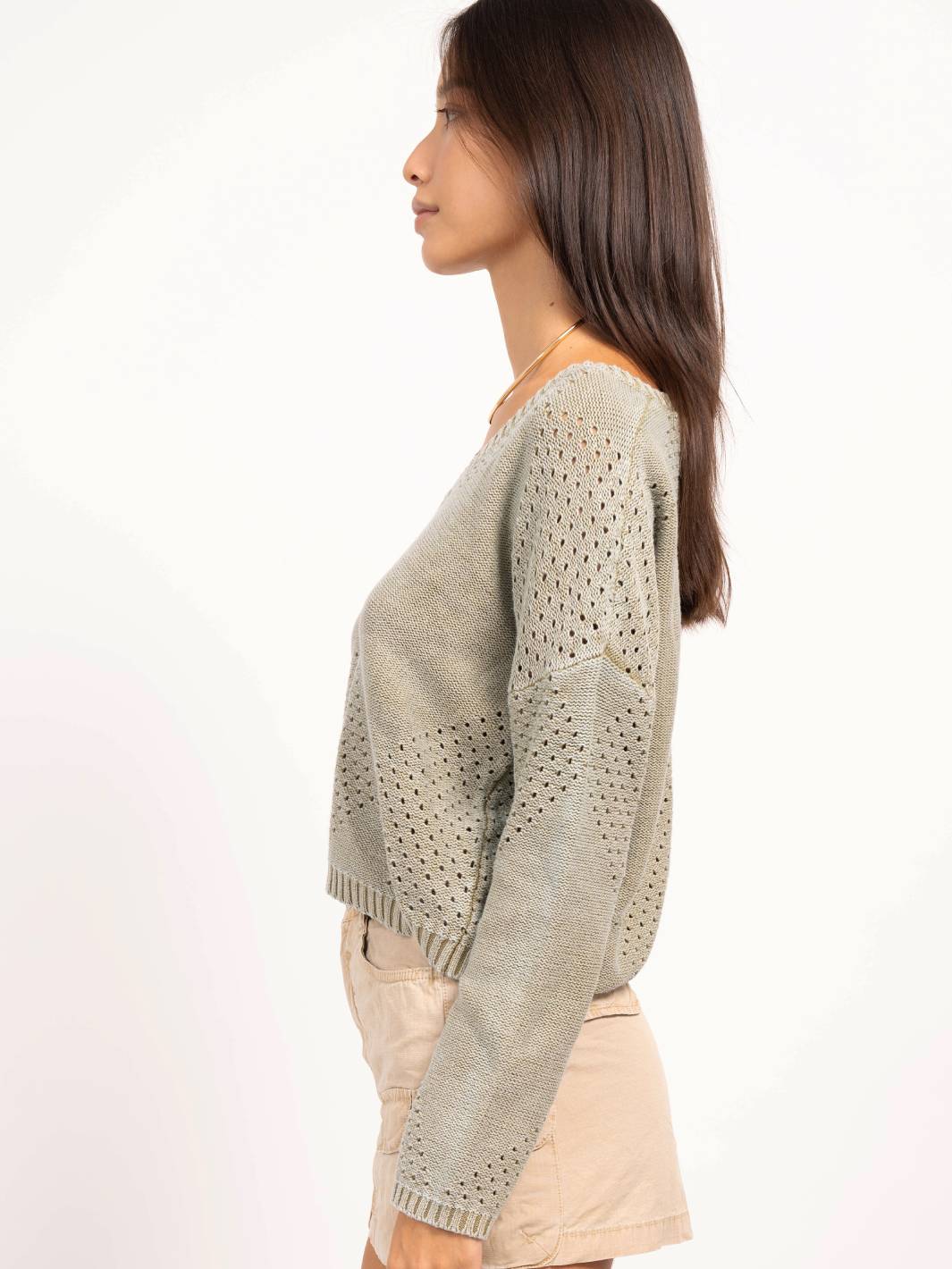 Torrin Garment Wash Pointelle Pullover