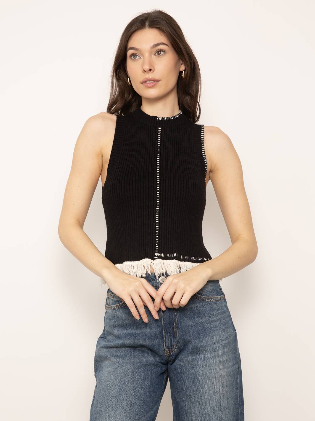 Dove Sleeveless Mockneck w/ Fringe