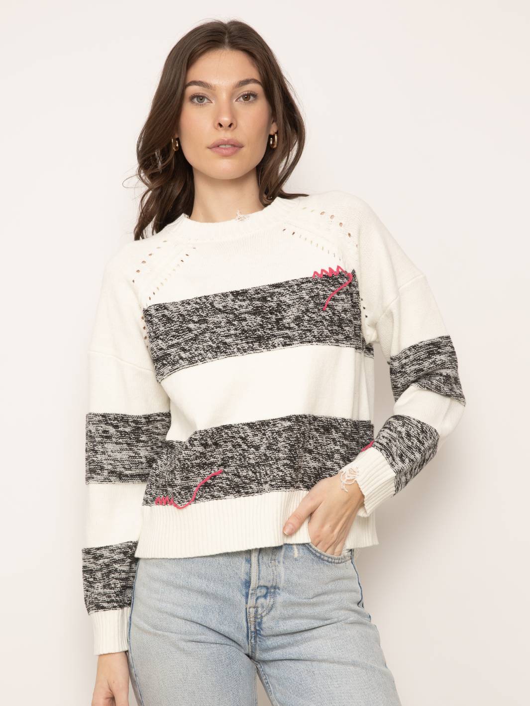 Dove Melangled Whipstitch Crew