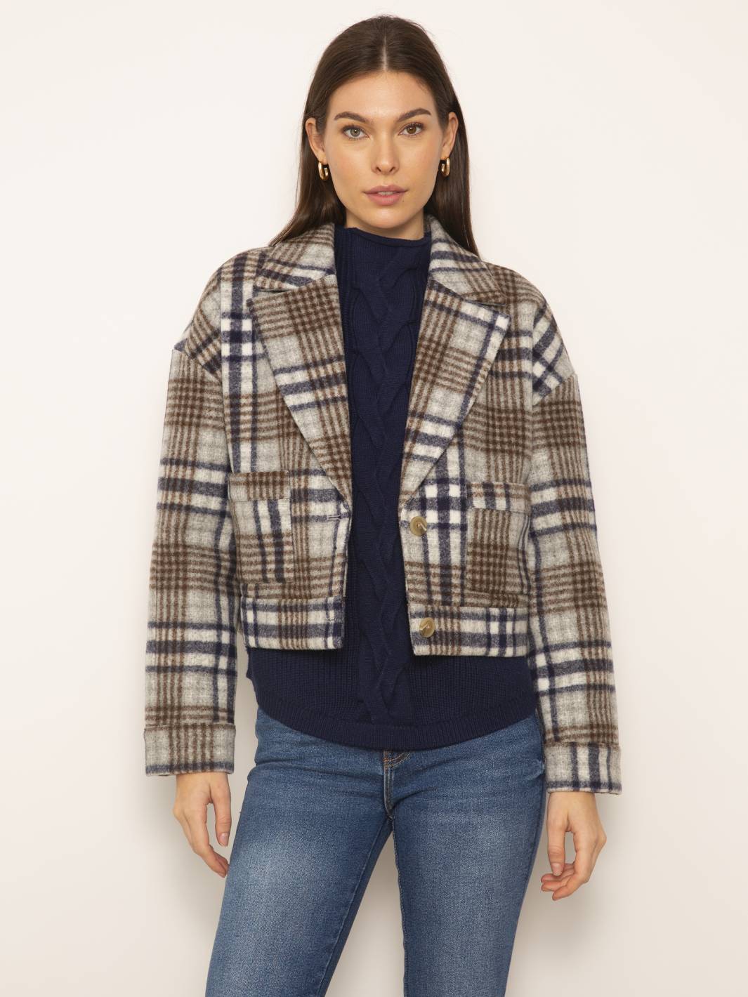 Flora Cropped Plaid Jacket