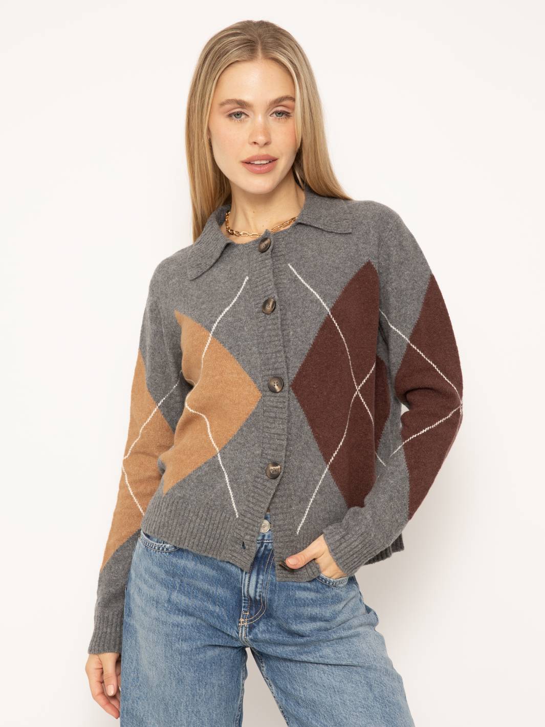 Roman Argyle Button Up Sweater