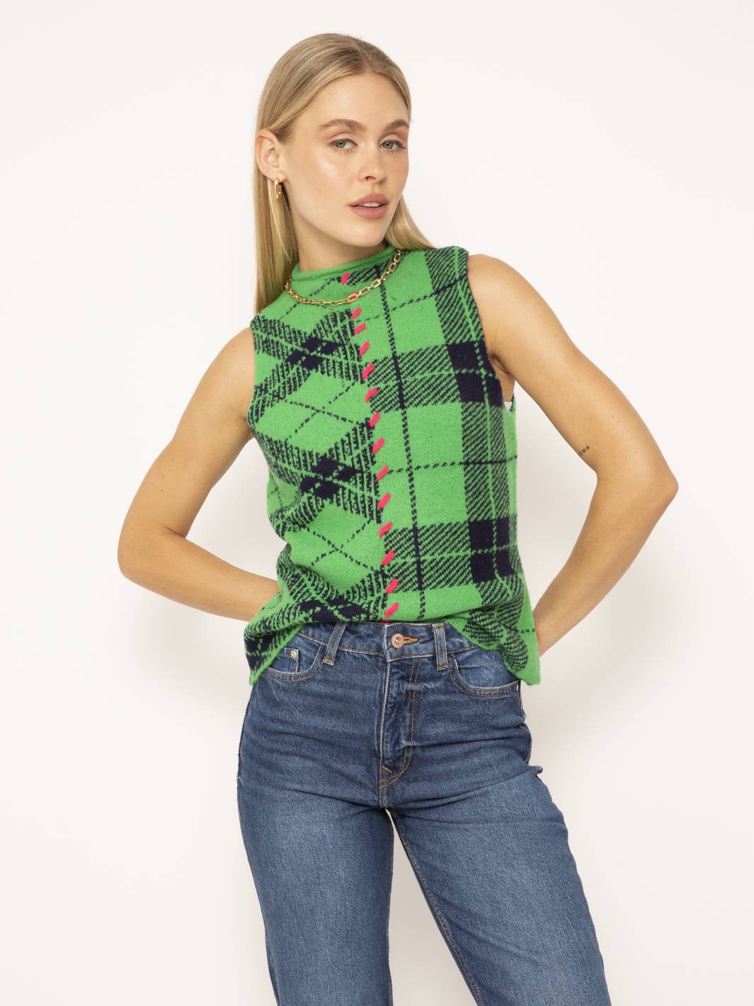 Goldie Plaid Sleeveless Mockneck