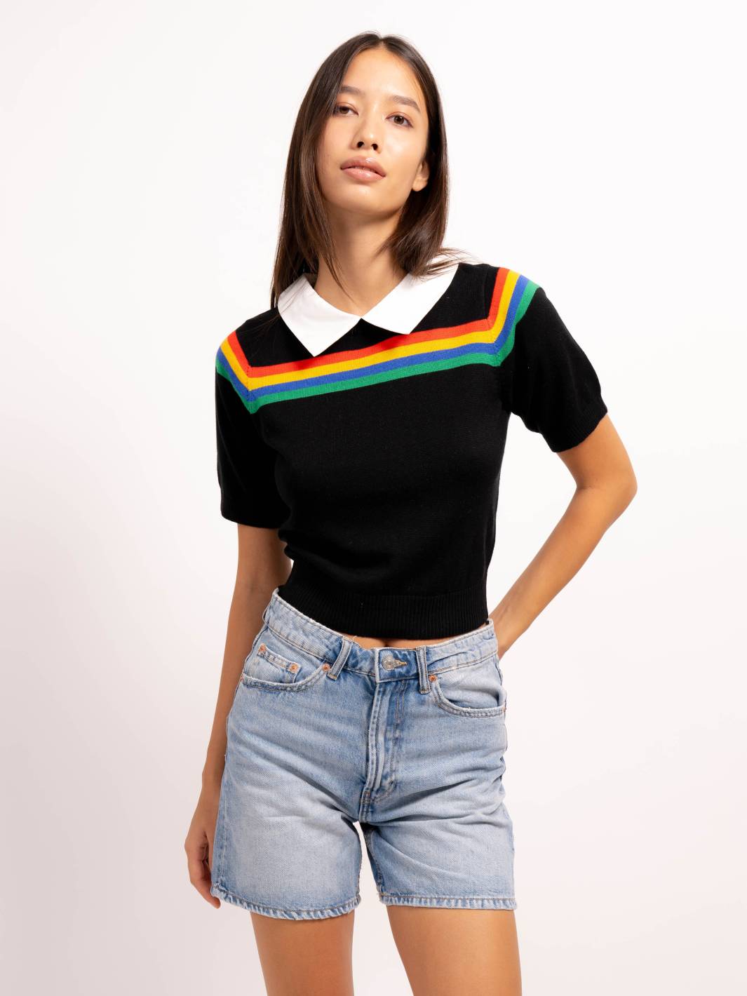 Arie Rainbow Stripe Short Sleeve Polo