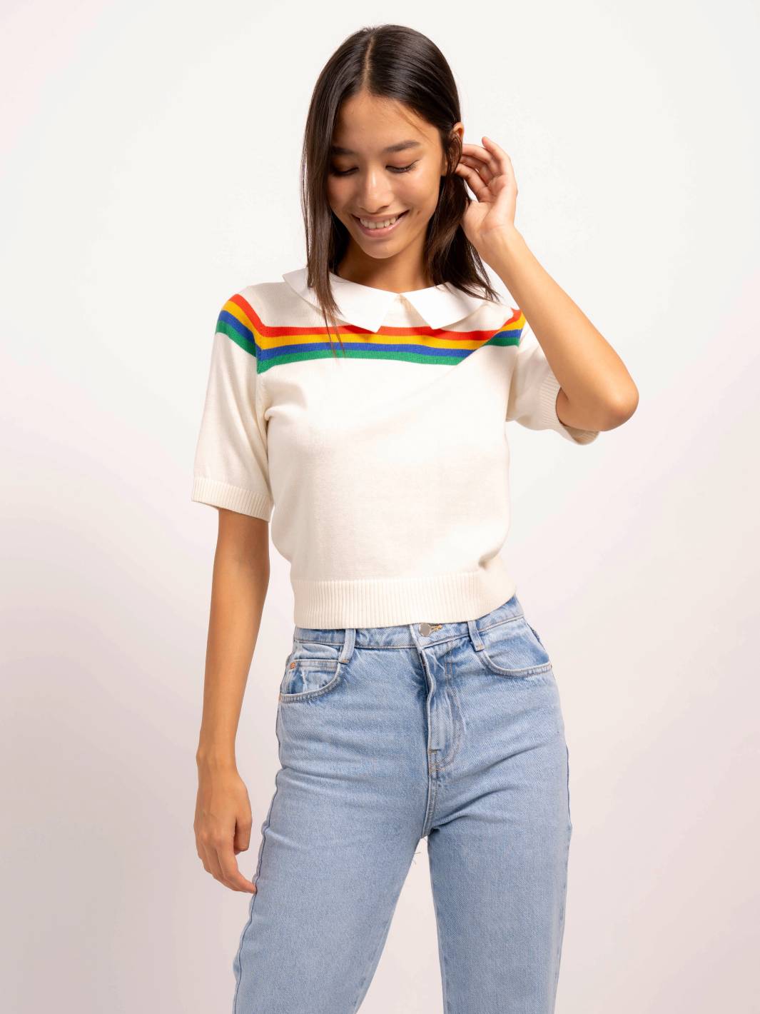 Arie Rainbow Stripe Short Sleeve Polo