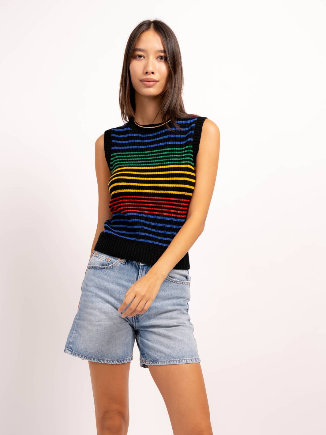 Rainbow Thin Stripe Black Tank Shell